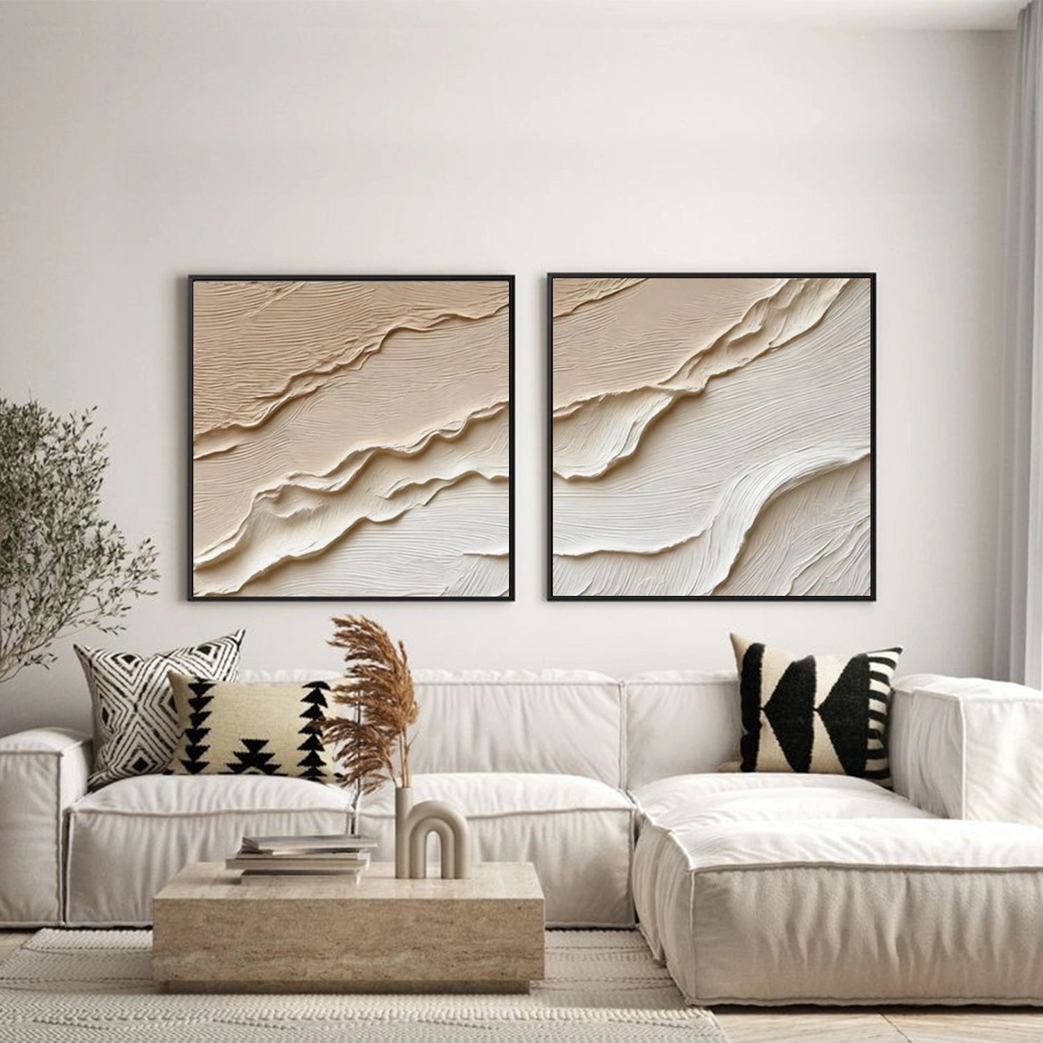Beige & Brown Textured Minimalist Wall Art Set of 2 #BM037