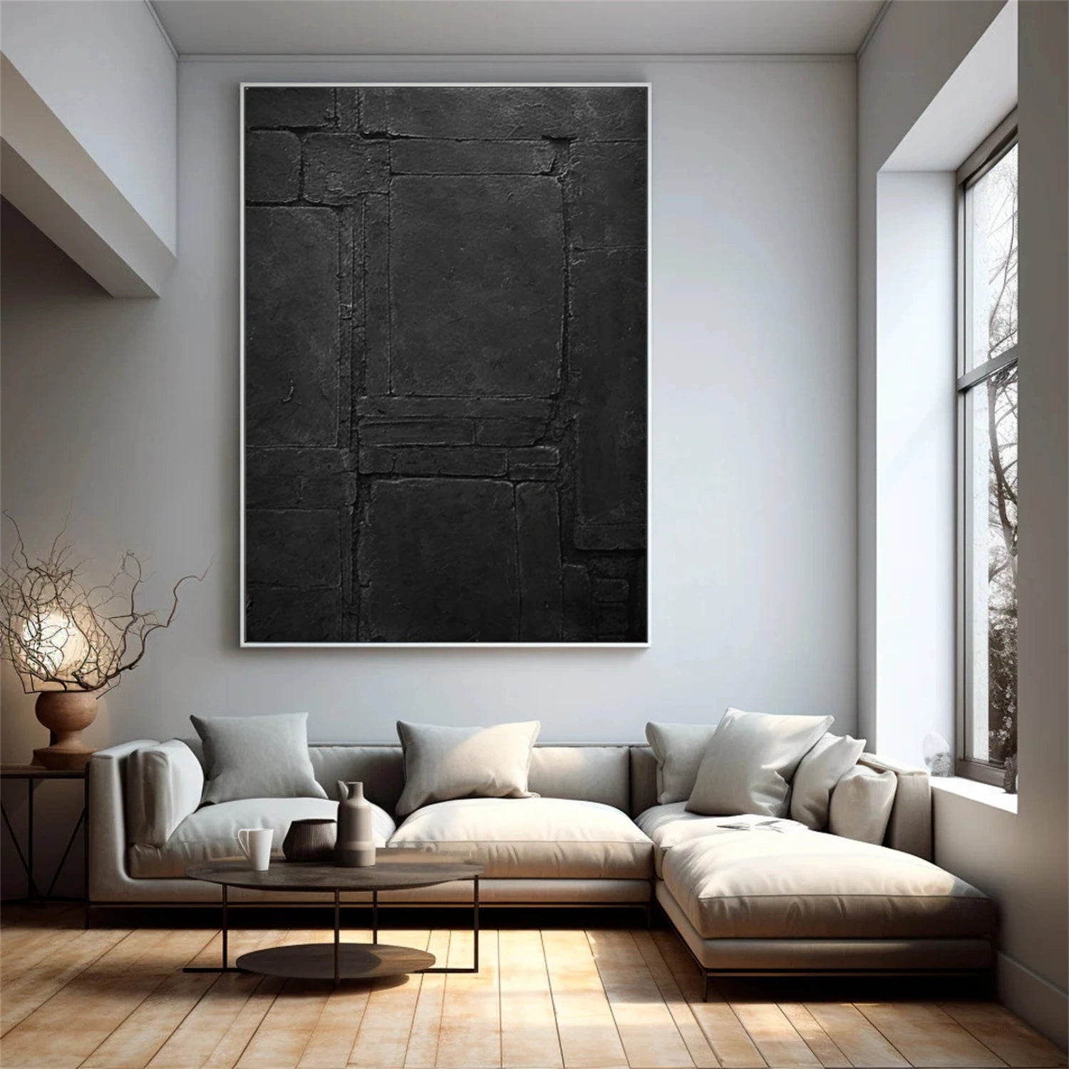 Black Minimalist Textured Canvas Art #BT080