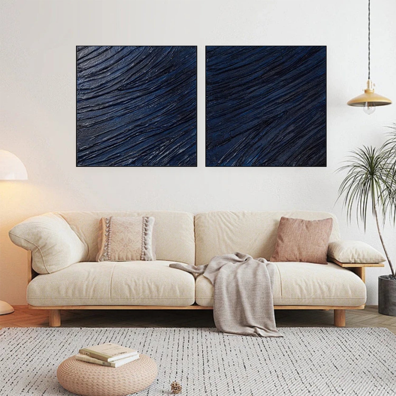 Blue Textured Minimalist Wall Art Set of 2 #BL026