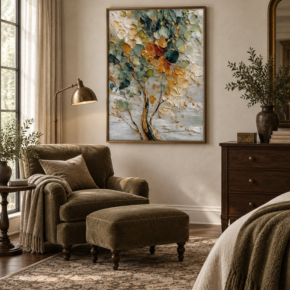 Tree And Flower Abstract Textured Wall Art #TF225