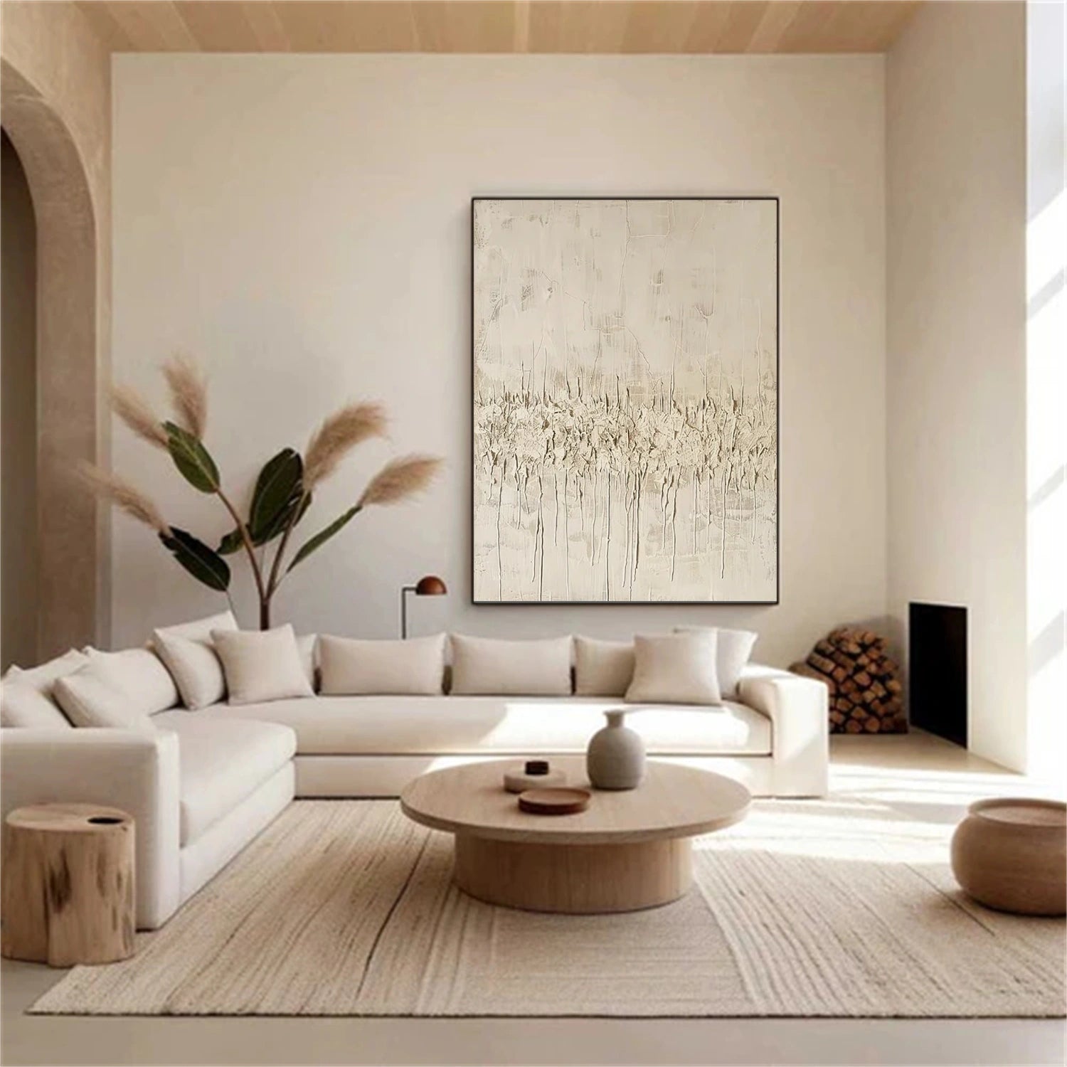 Beige Abstract Textured Wall Art #AW116