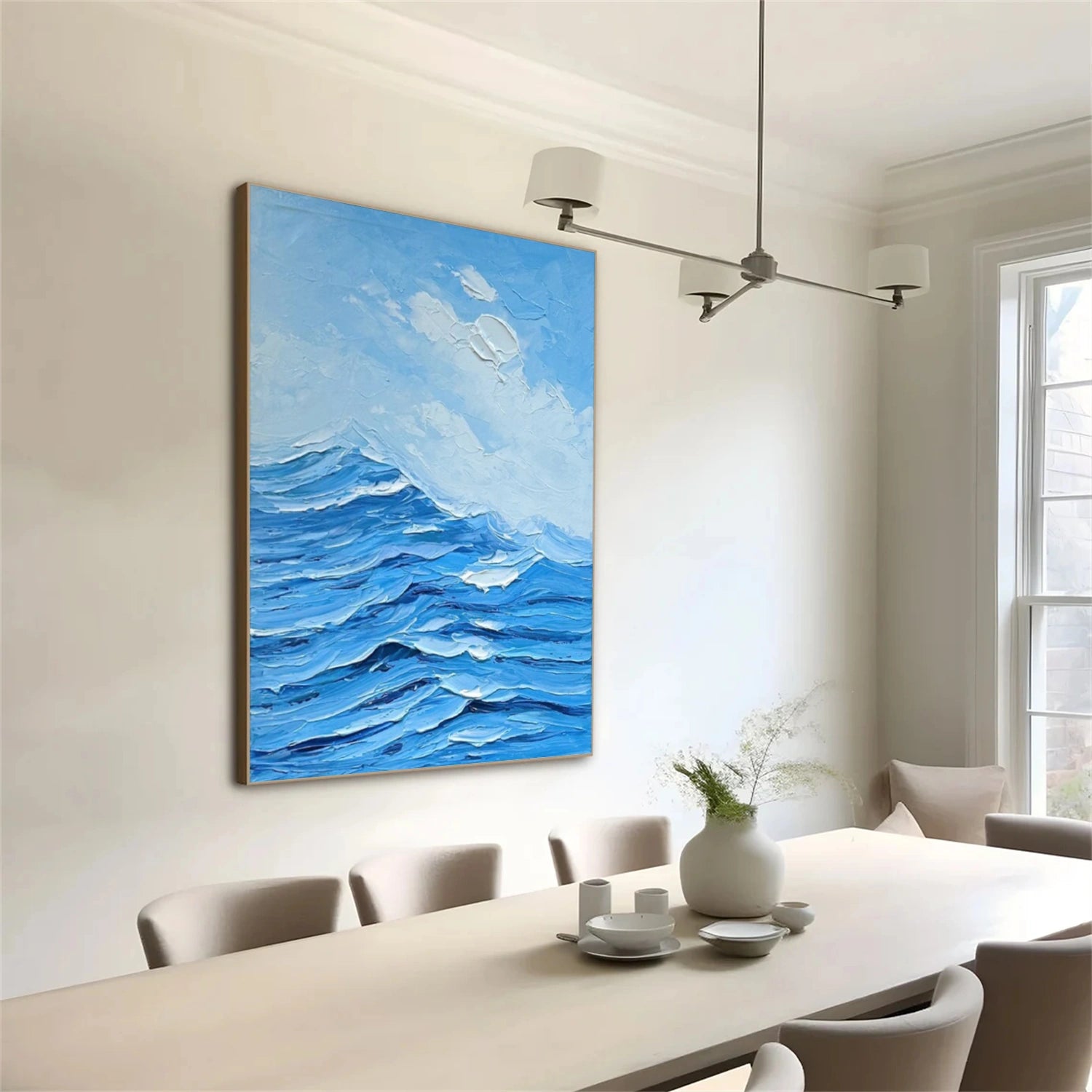 Blue Minimalist Mountain Textured Canvas Art #WT201