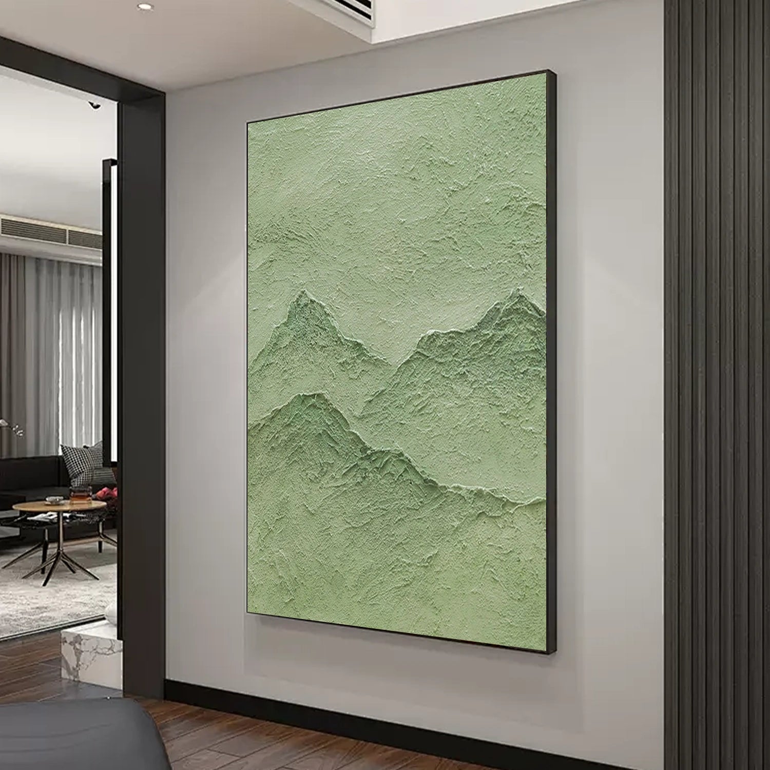 Green Minimalist Mountain Textured Wall Art #WT224