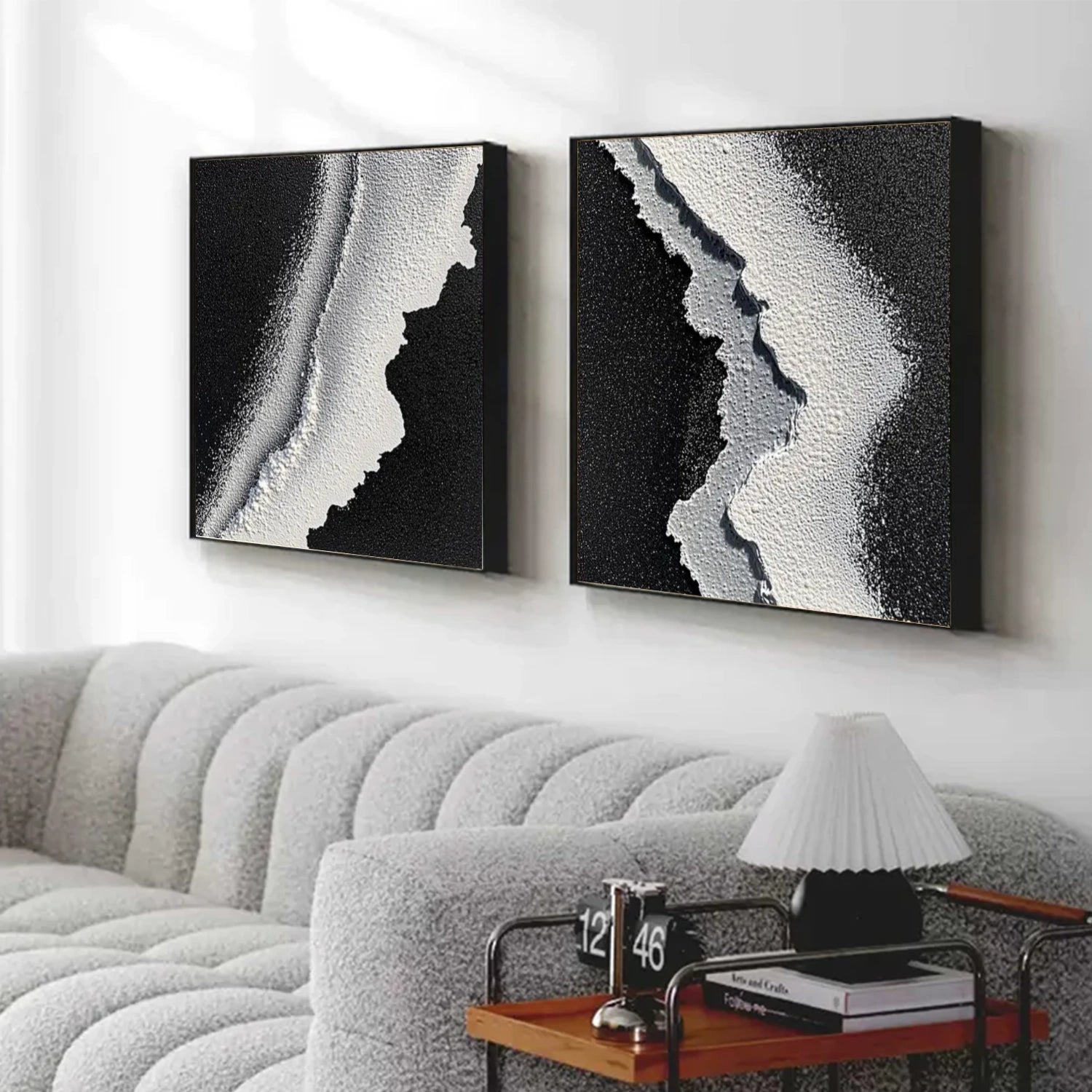Black and White Sky And Ocean Abstract Textured Wall Art Set of 2 #SO332