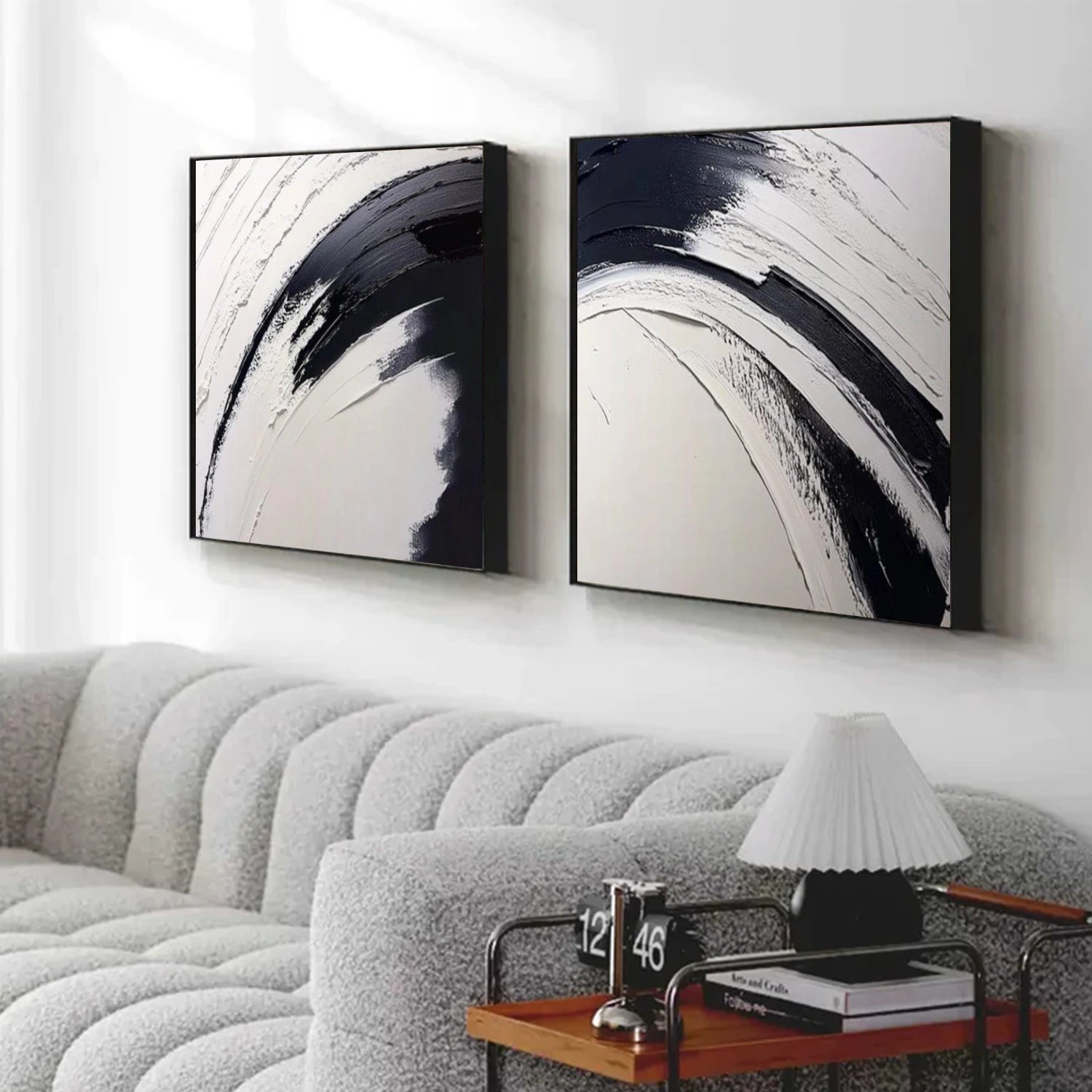 Black and White Minimalist Textured Canvas Art  Set of 2 #BT092
