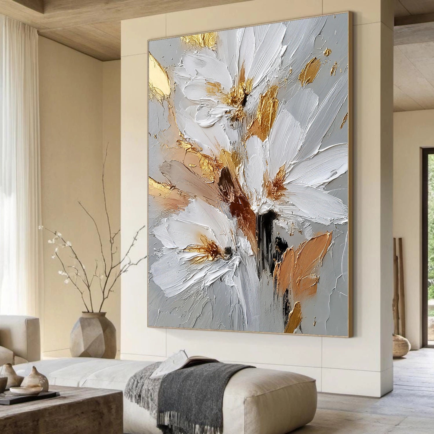 Tree And Flower Abstract Textured  Wall Art #TF187