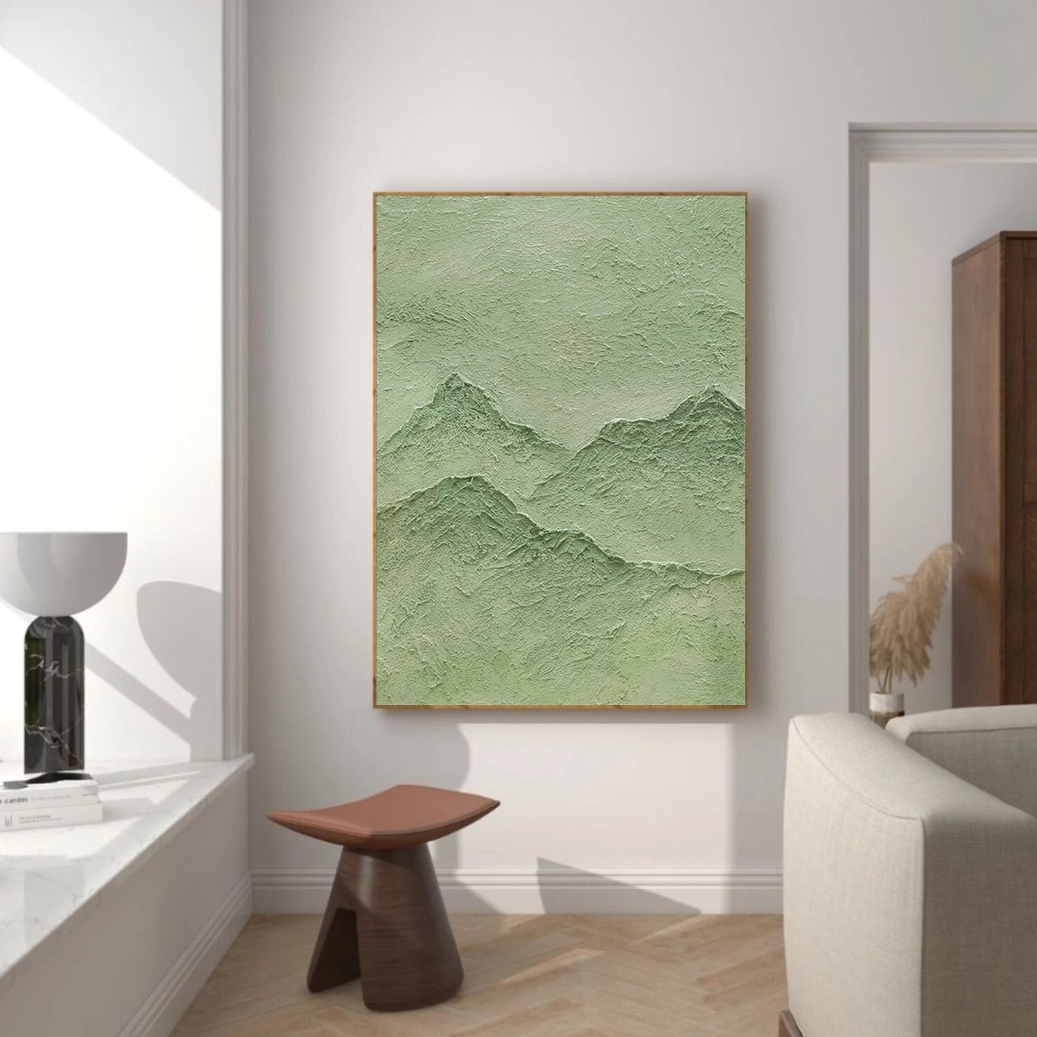 Green Minimalist Mountain Textured Wall Art #WT224
