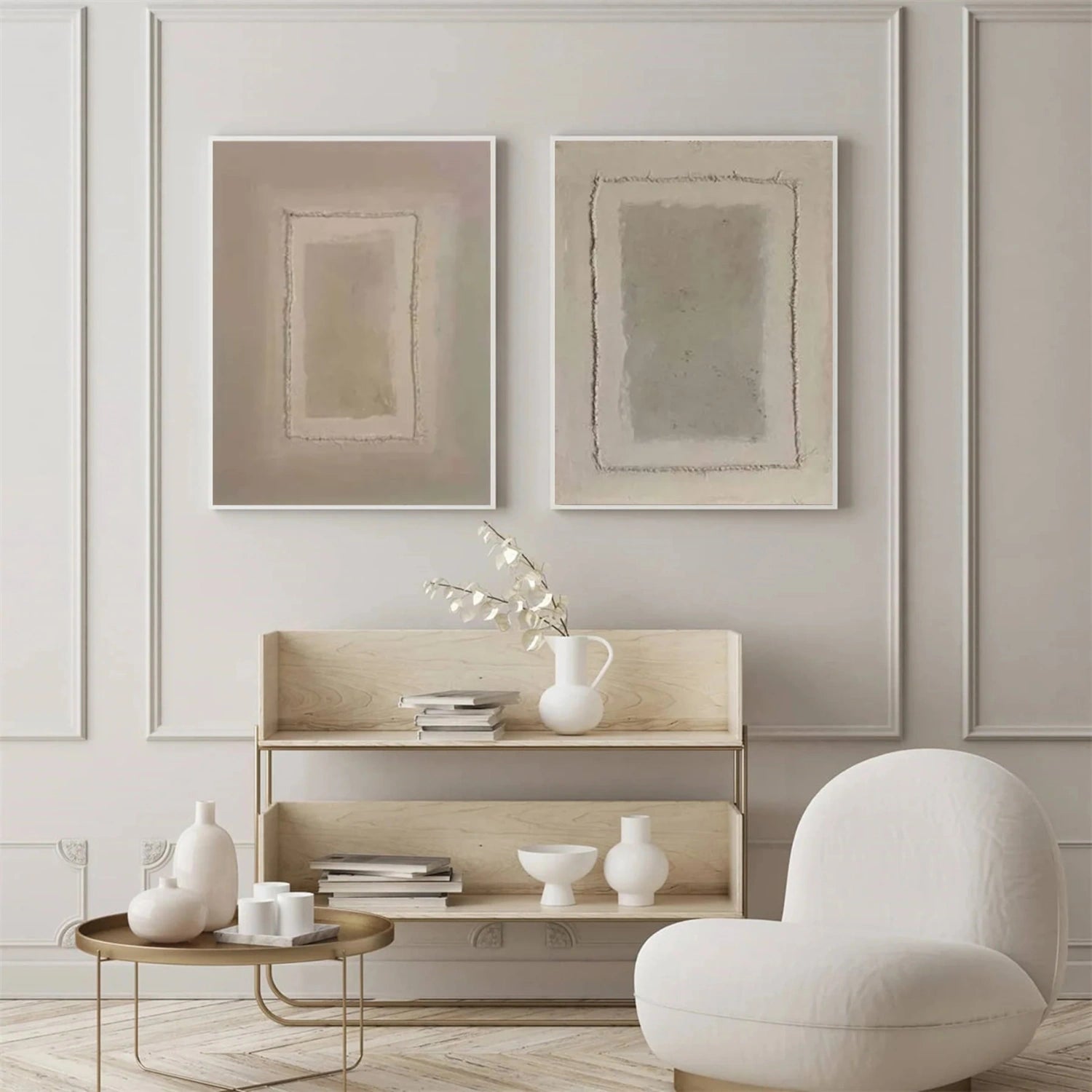 Beige Wabi Sabi Abstract Textured Canvas Art Set of 2 #WA209