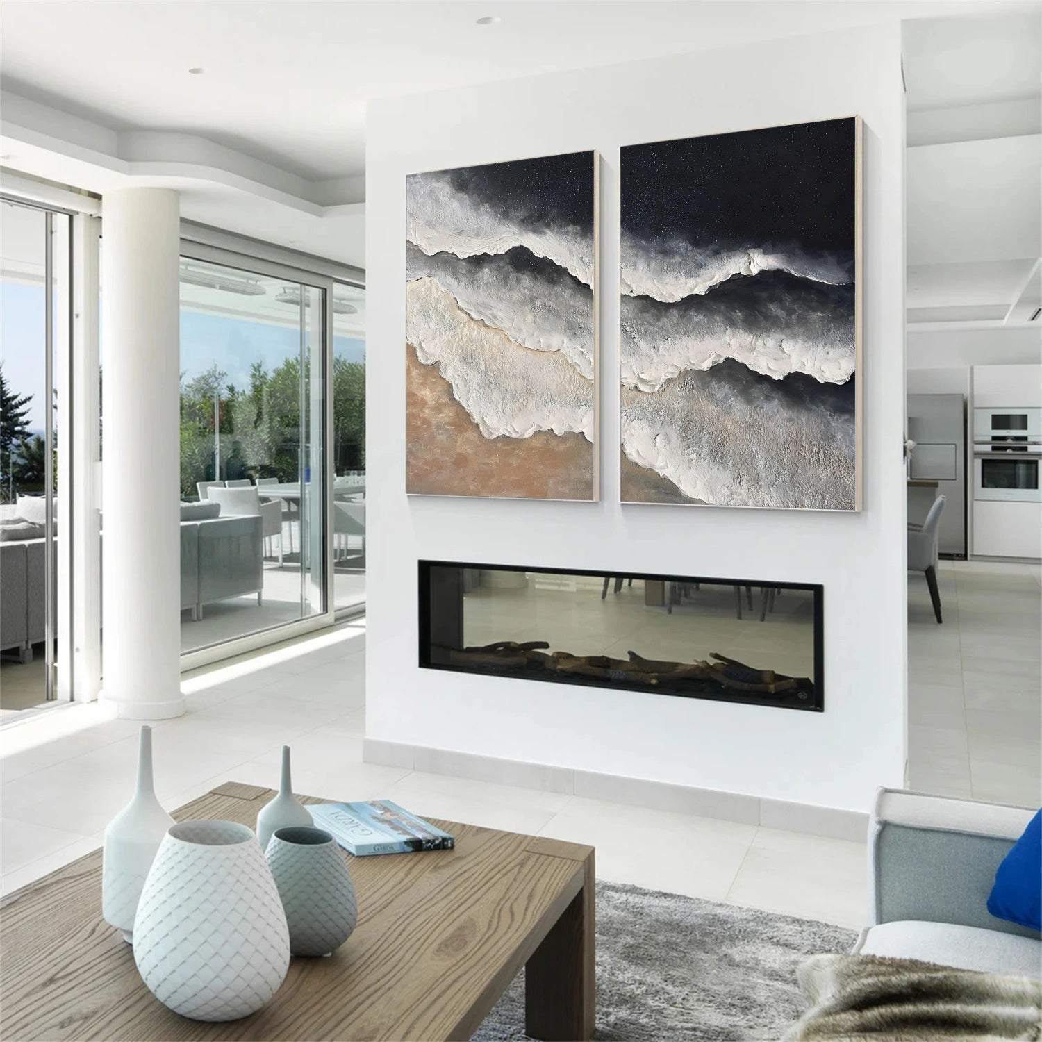 Sky And Ocean Abstract Textured Wall Art Set of 2 #SO393