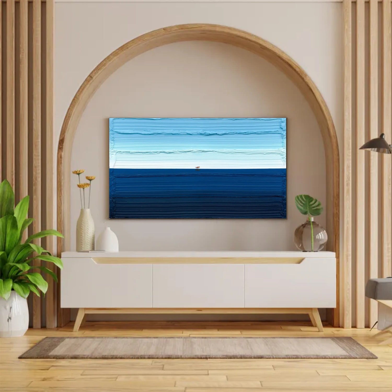 Blue Sky And Ocean Abstract Textured Wall Art #SO269