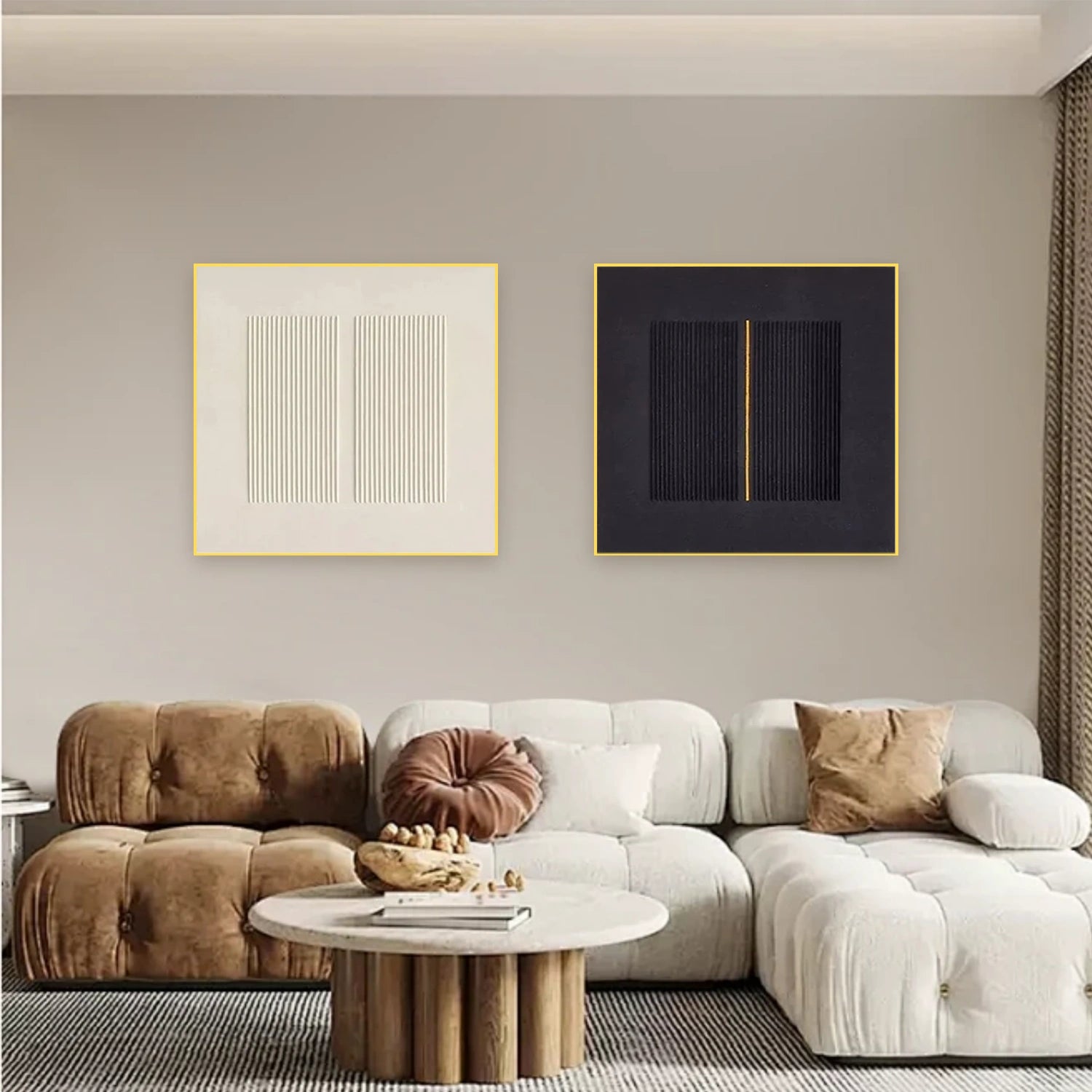 Black and White Minimalist Textured Canvas Art Set of 2 #BT072
