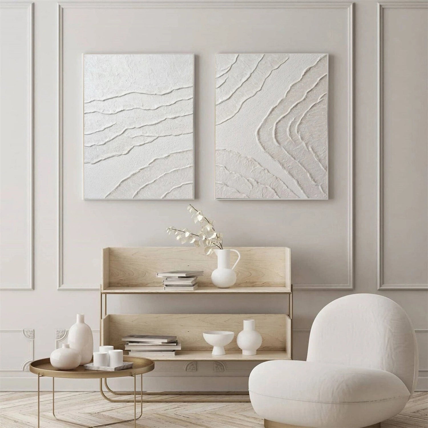 White Textured Minimalist Wall Art Set of 2 #WT183