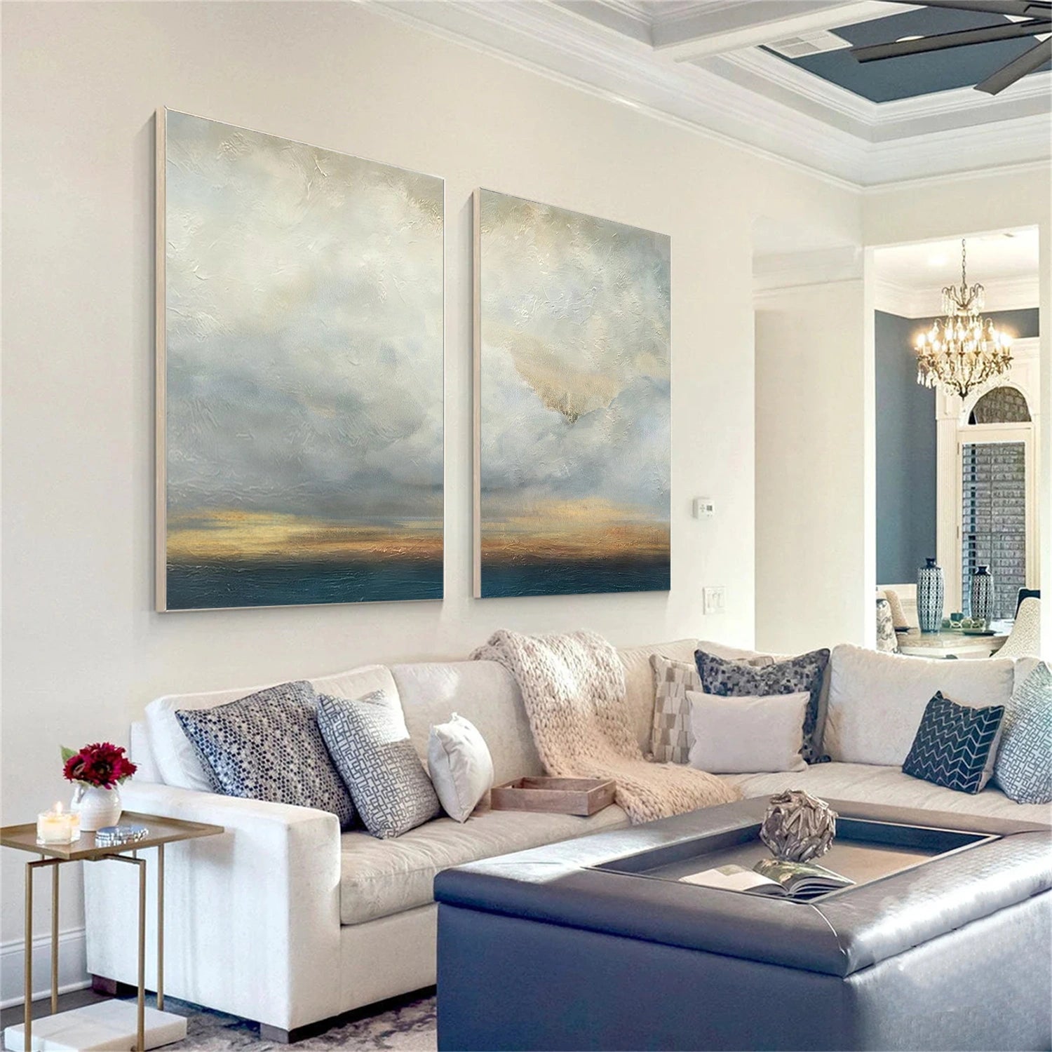 Blue and Gold Abstract Wall Art Set of 2 #AW198