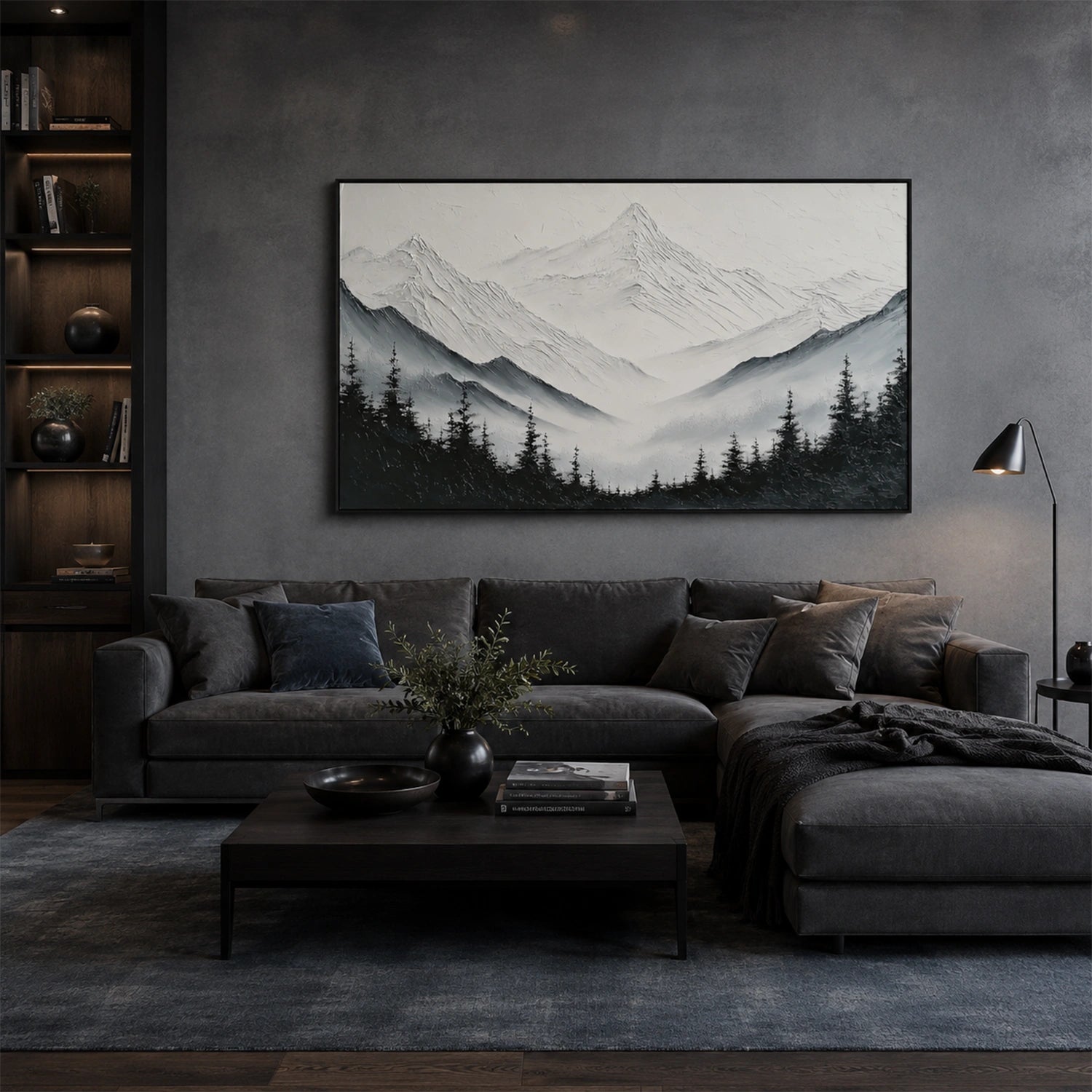 Black and White Abstract Mountain Textured Canvas Art #WT268