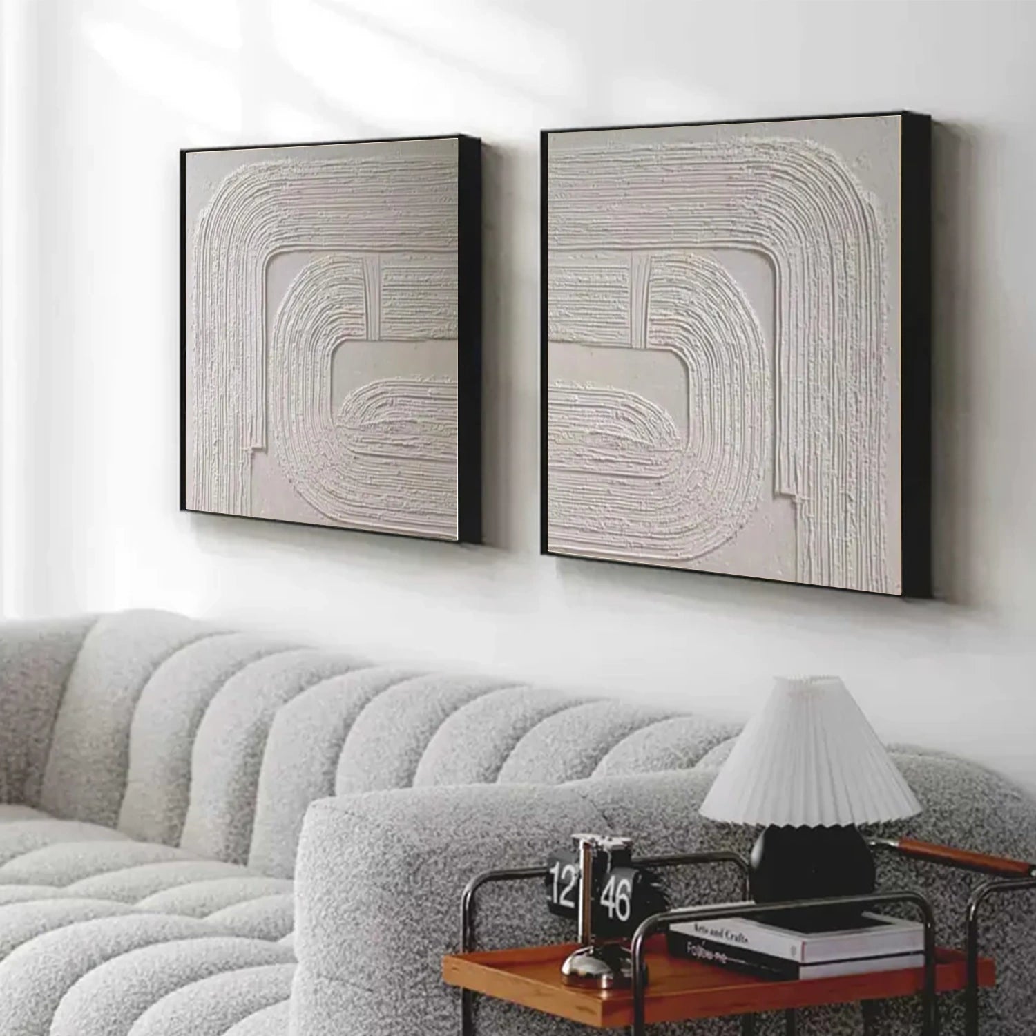 White Textured Minimalist Wall Art Set of 2 #WT204