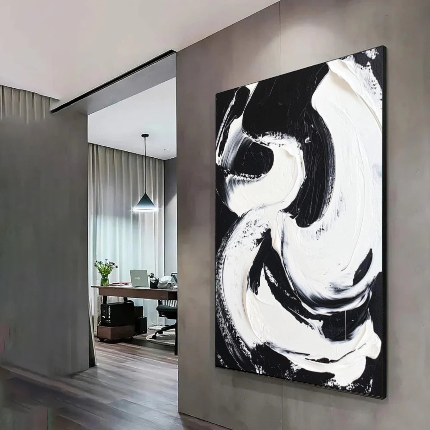 Black and White Minimalist Textured Canvas Art  #BT090