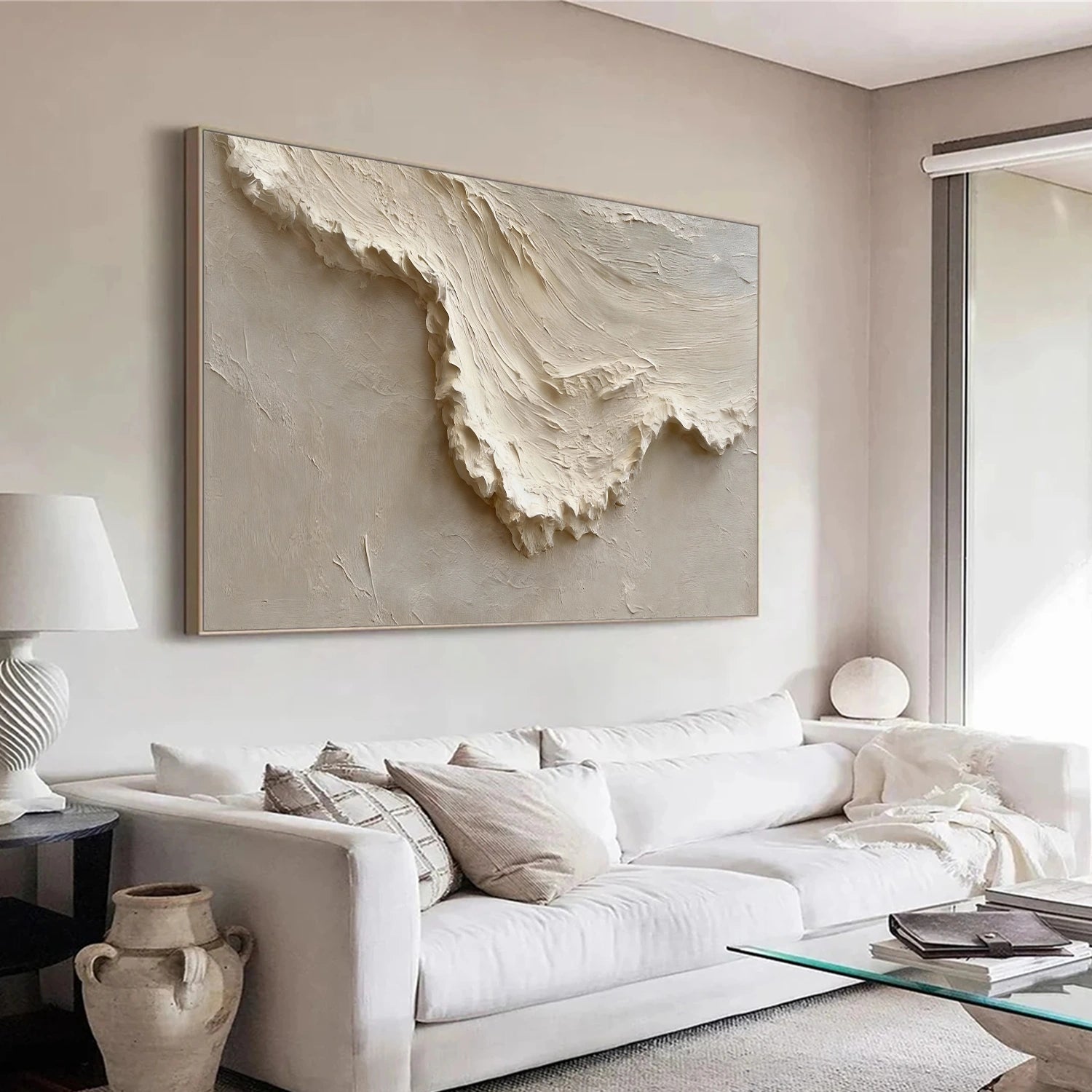 Beige & Brown Sky And Ocean Abstract Textured Wall Art #SO372