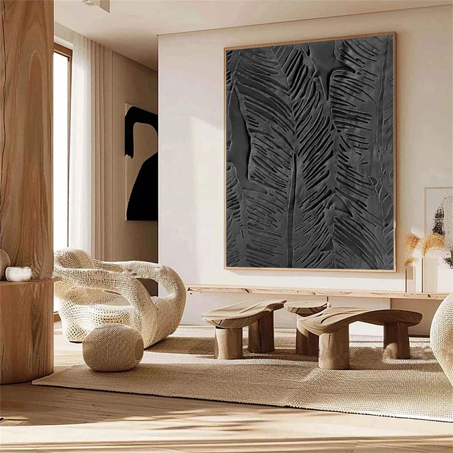 Black Tree And Flower Abstract Textured  Wall Art #TF128