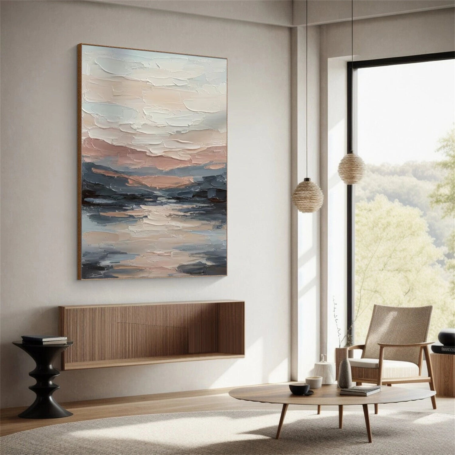 Sky And Ocean Abstract Textured Wall Art #SO389