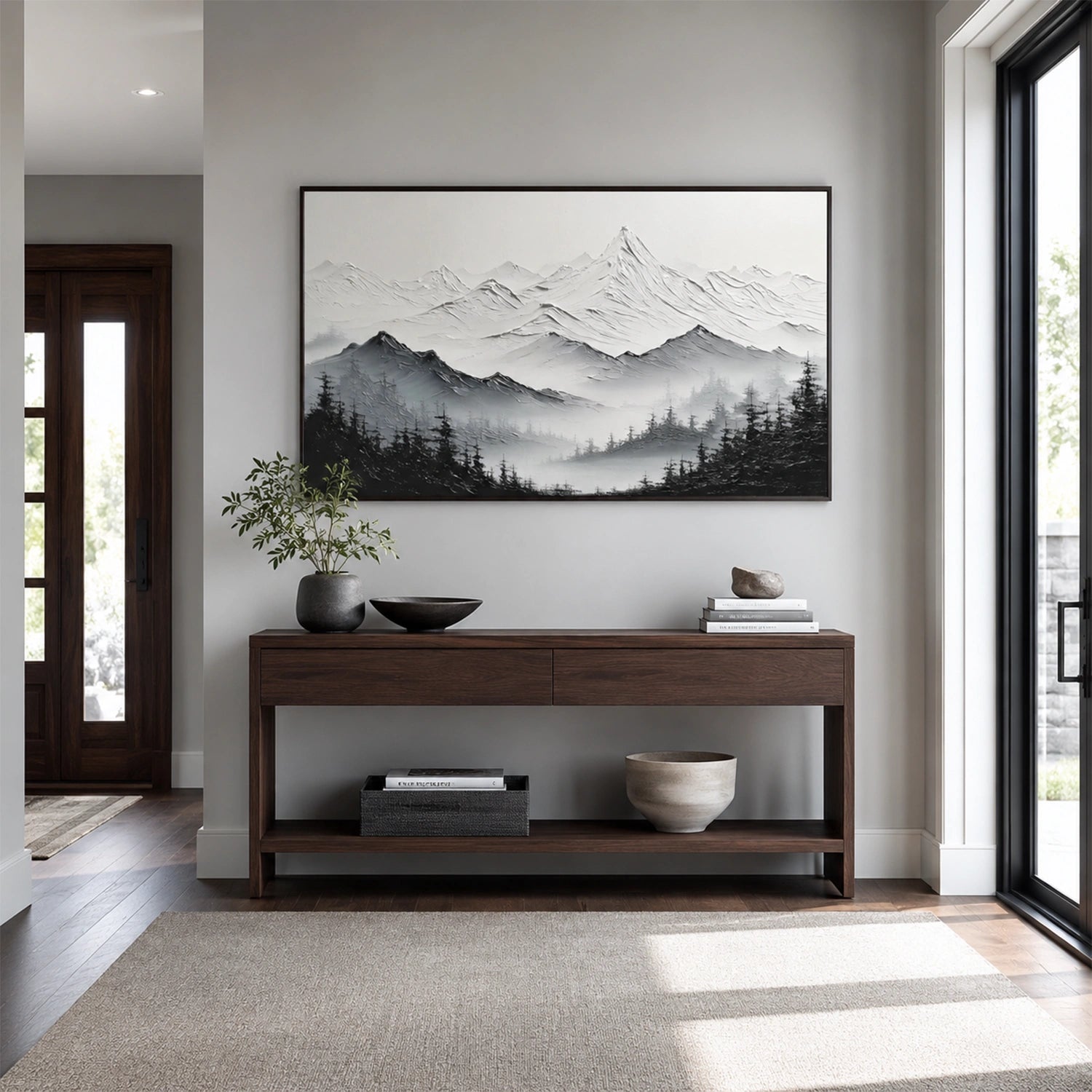 Black and White Abstract Mountain Textured Canvas Art #WT270