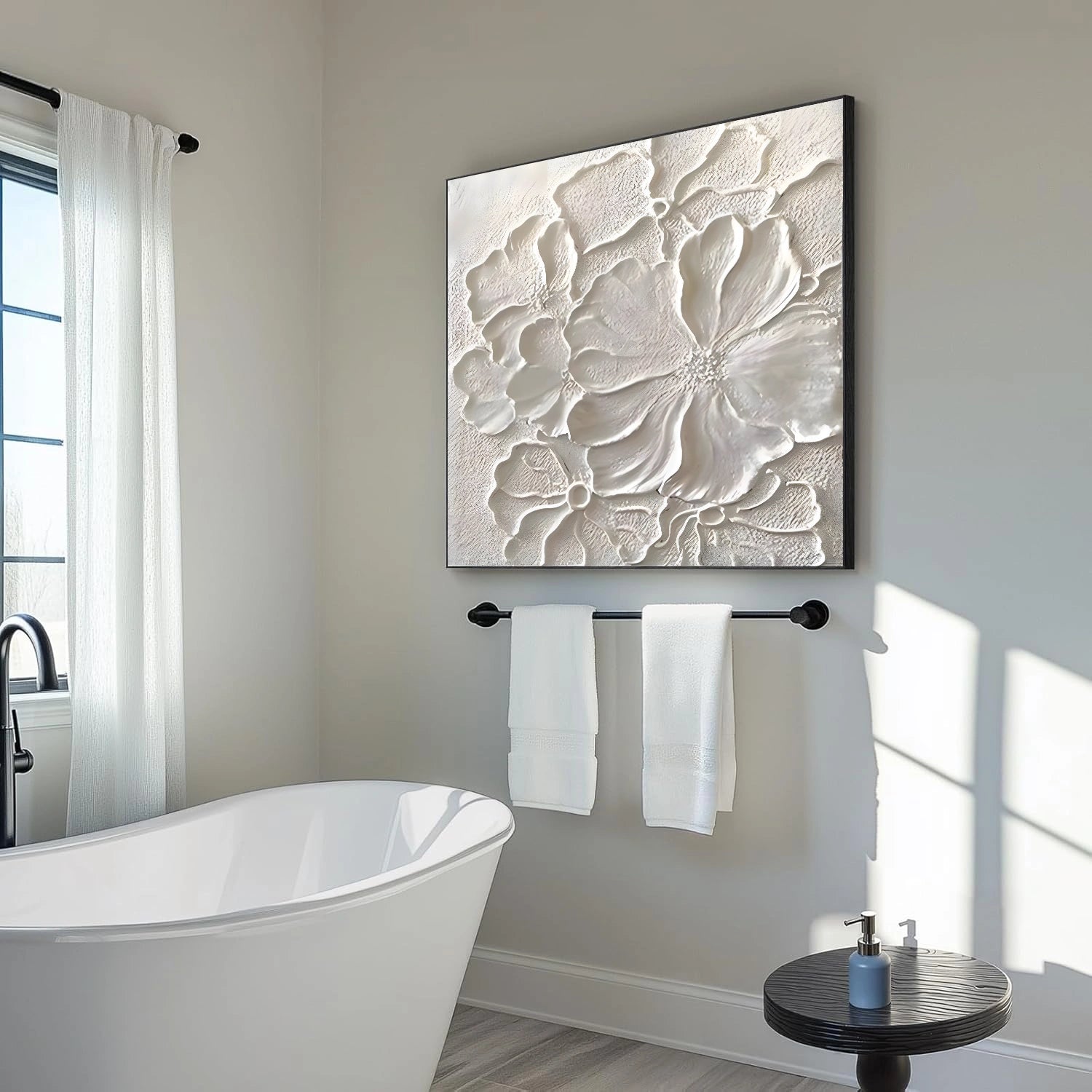 White Tree And Flower Abstract Textured  Wall Art #TF190