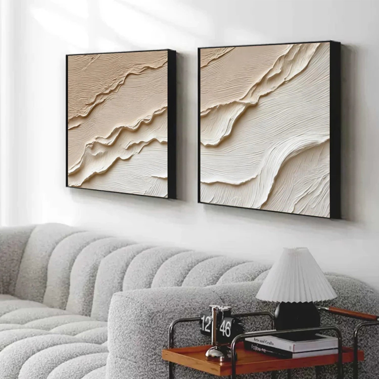 Beige & Brown Textured Minimalist Wall Art Set of 2 #BM037