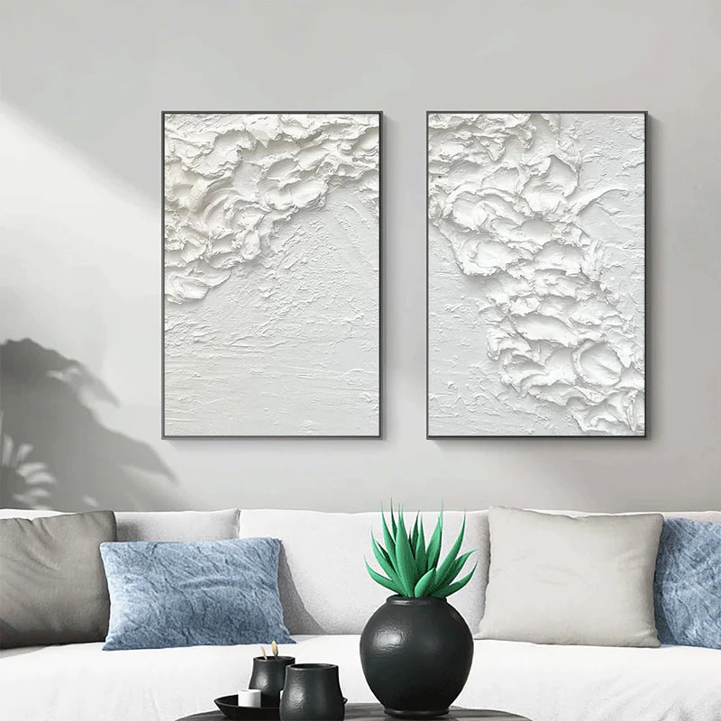 White Textured Minimalist Wall Art Set of 2 #WT028