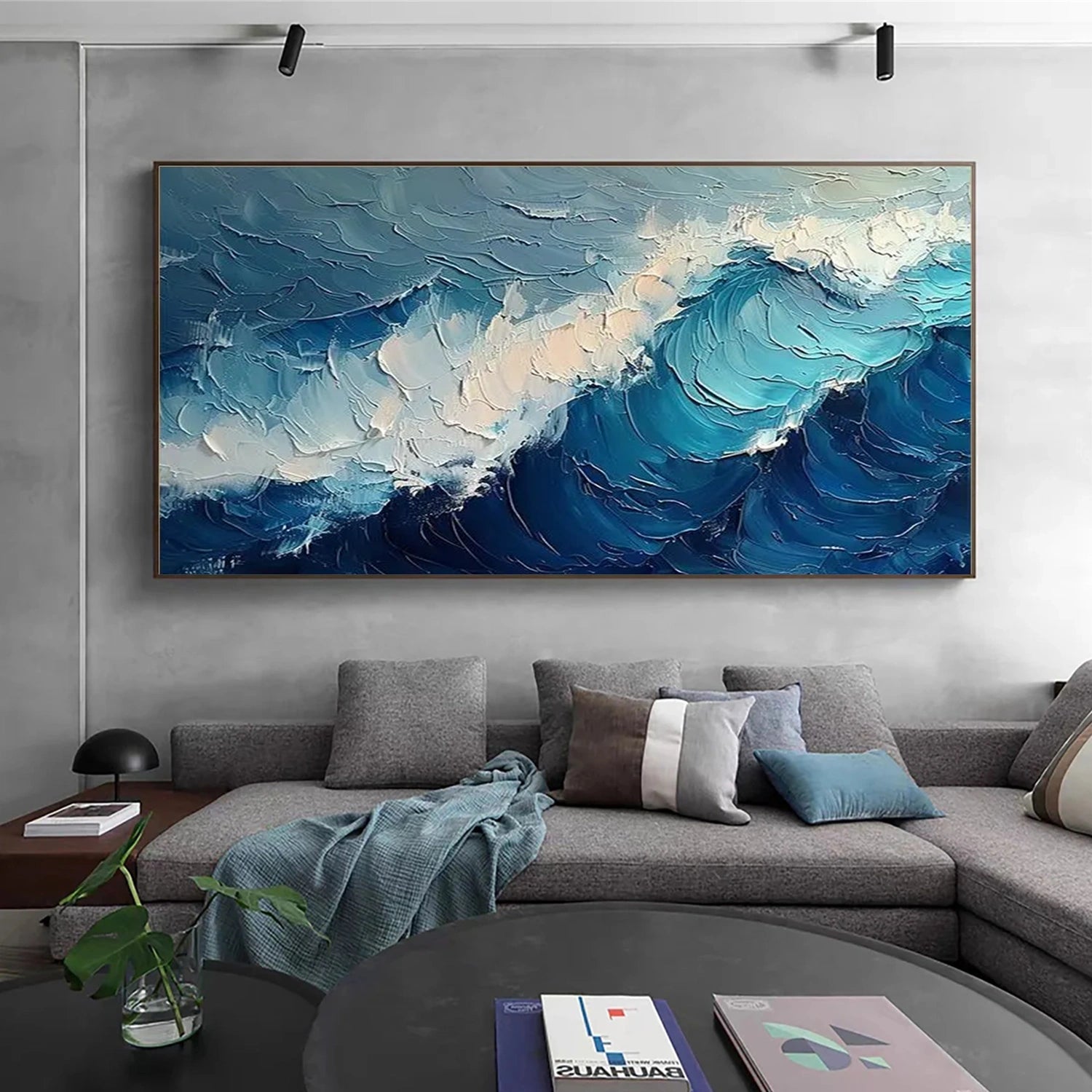 Blue and White Sky And Ocean Abstract Textured Wall Art #SO245