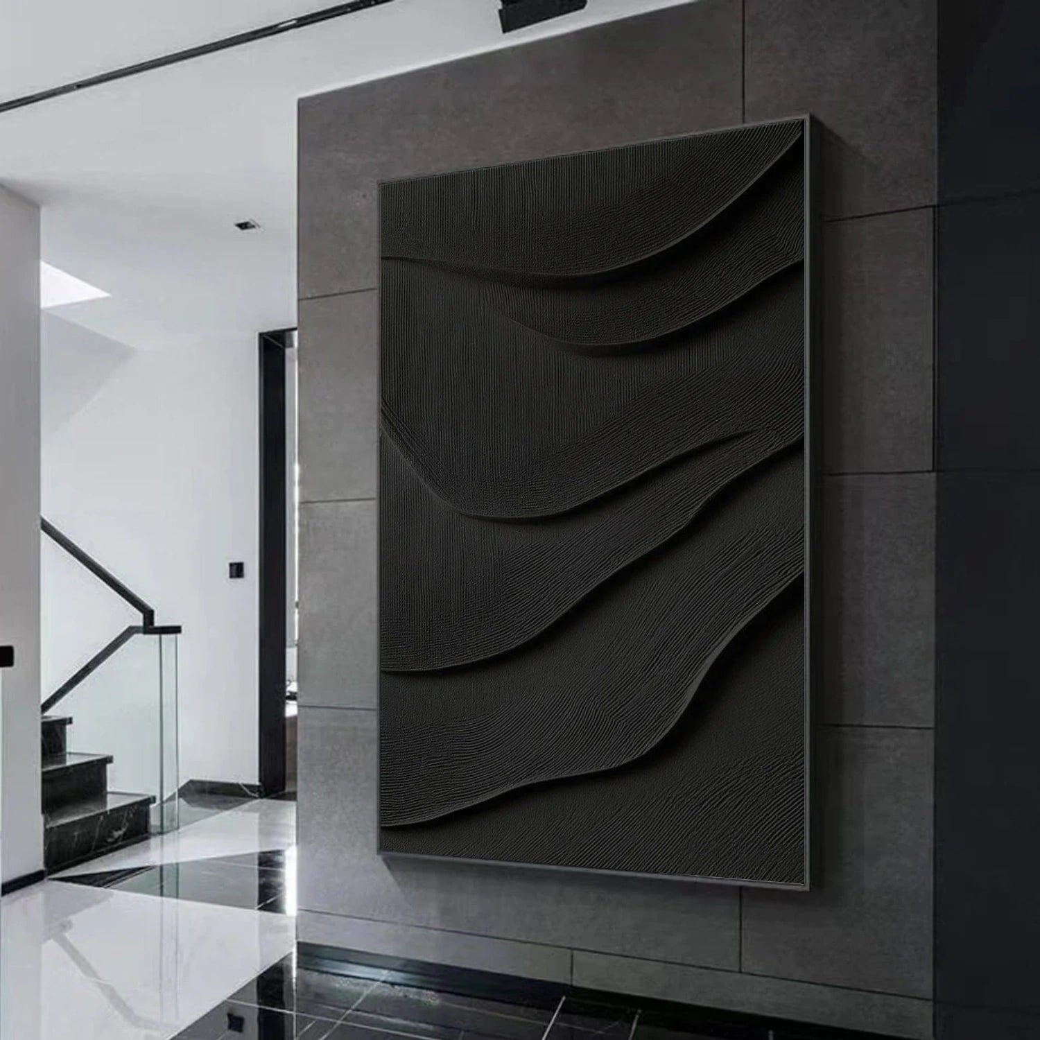 Black Minimalist Textured Canvas Art #BT084