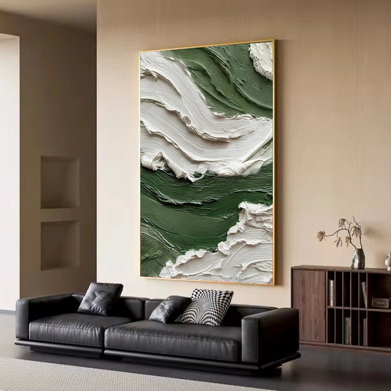 Green & White Abstract Textured Wall Art #AW210