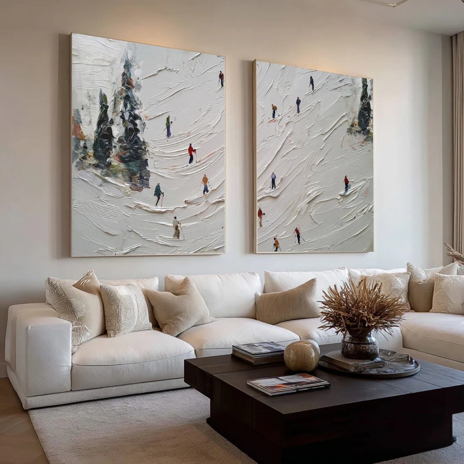 Skiing Sport Textured Wall Art Set of 2 #BA047