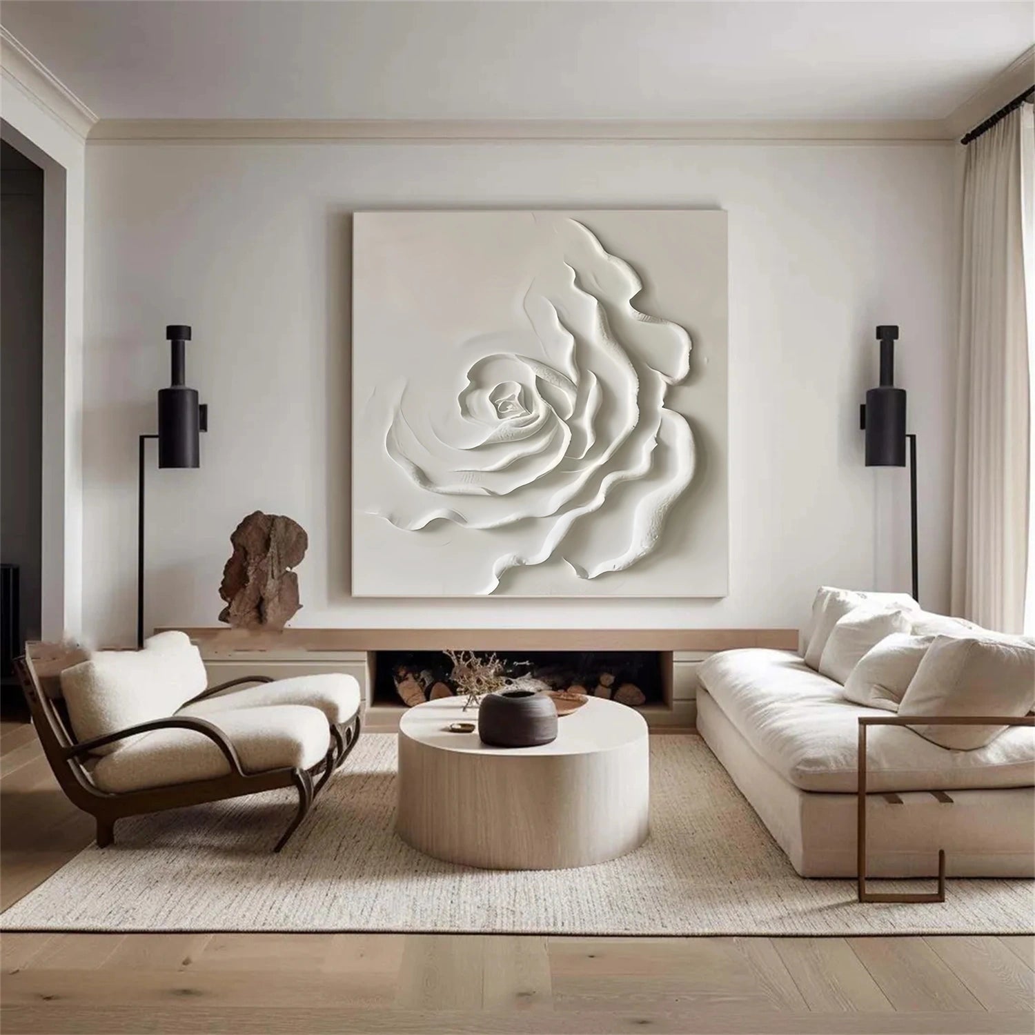 White Tree And Flower Abstract Textured Wall Art #TF125