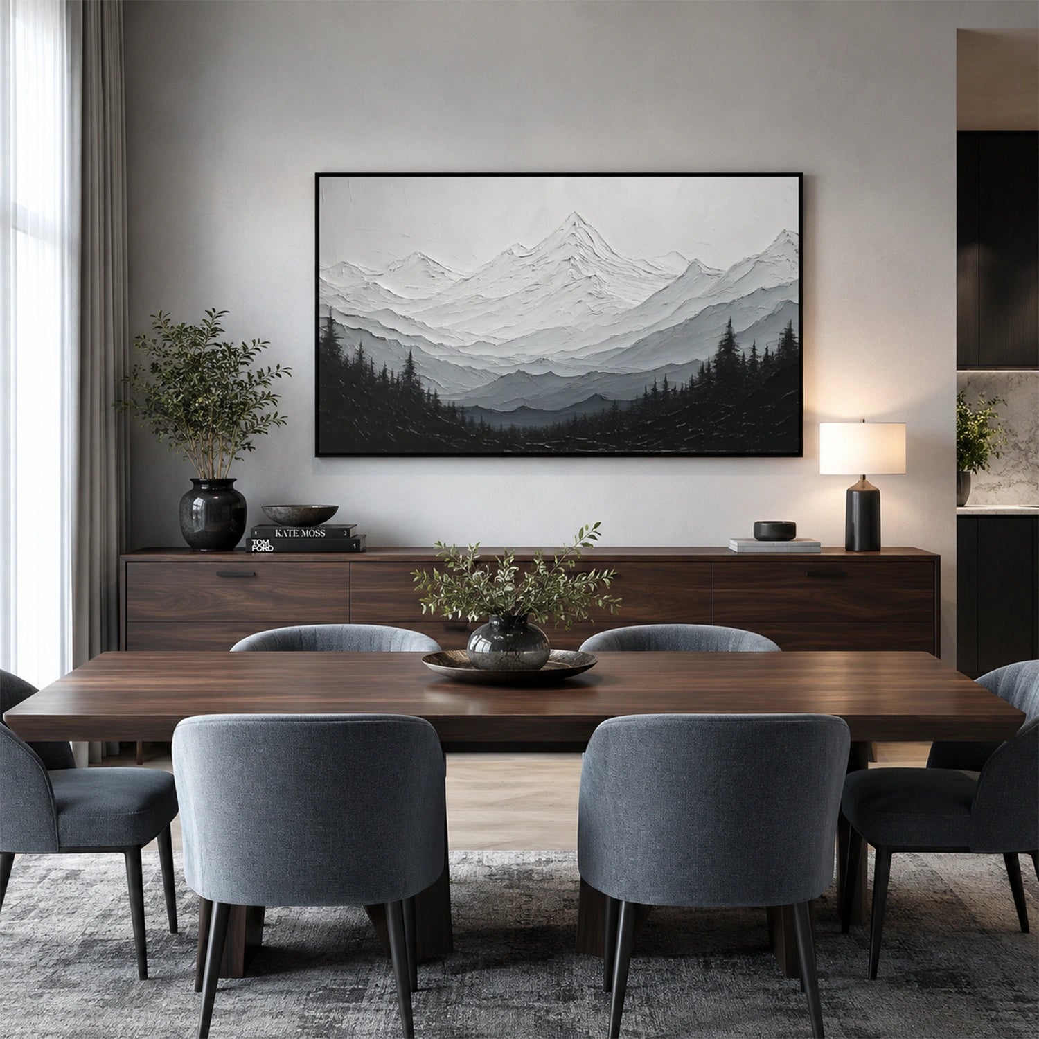 Black and White Abstract Mountain Textured Canvas Art #WT269