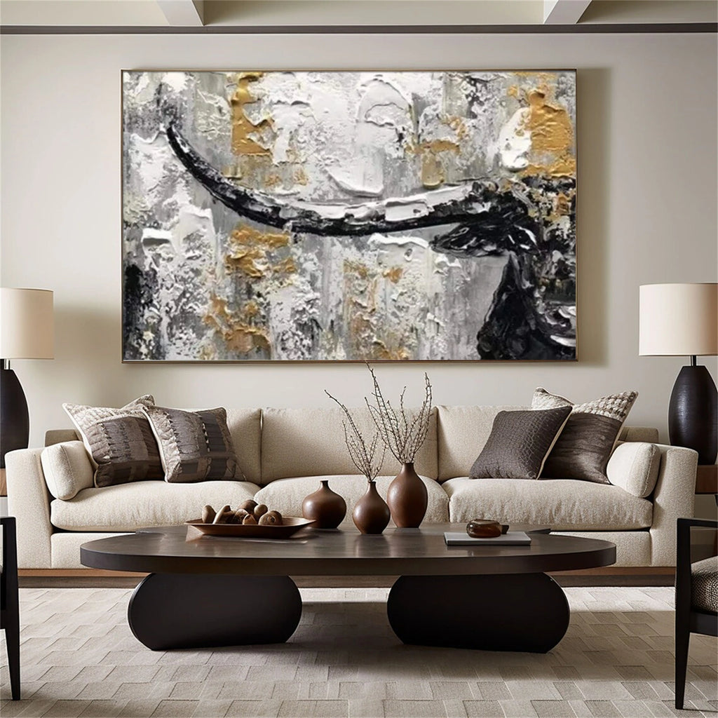Abstract Animal Art Bull Textured Wall Art #AT027