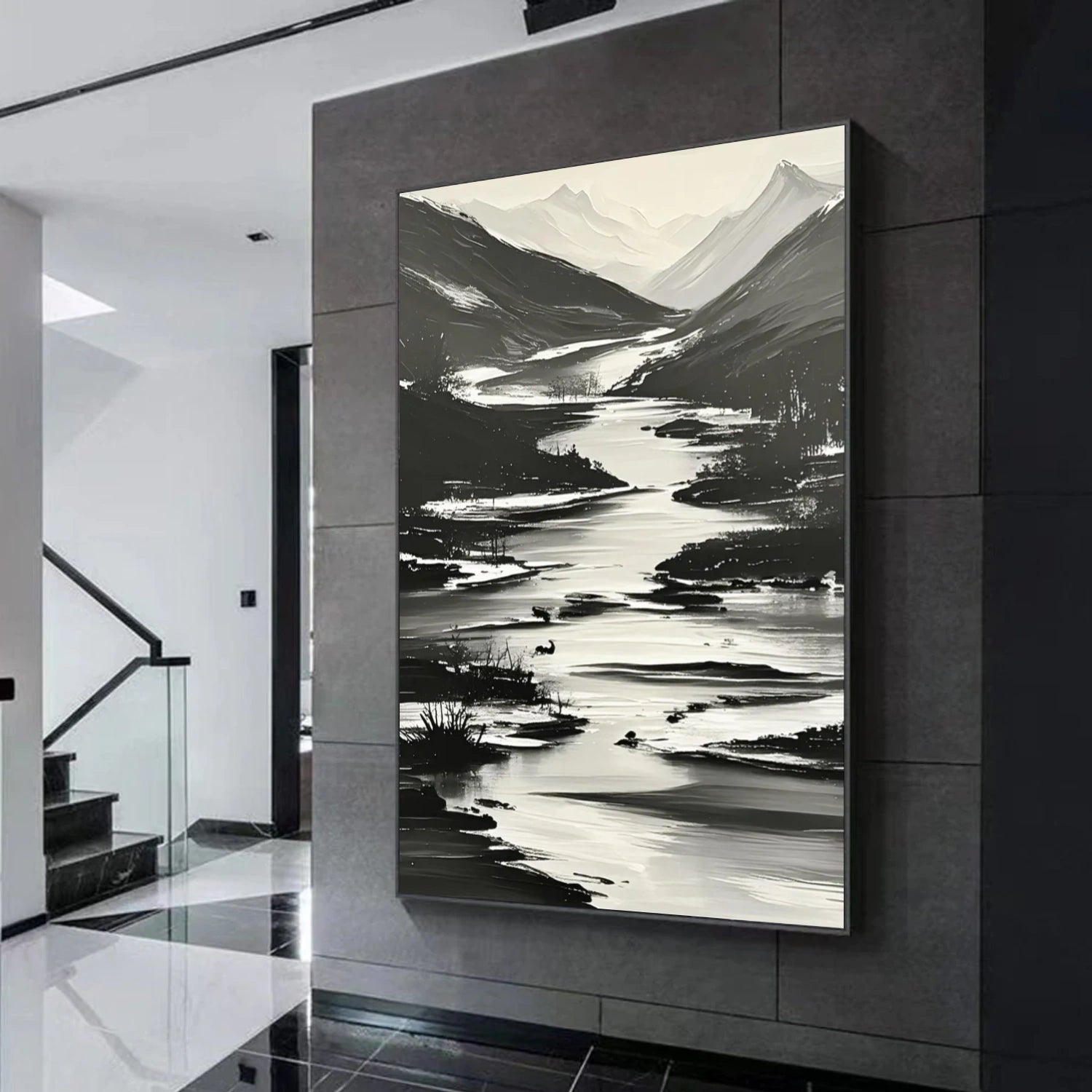 Black and White Minimalist Mountain Canvas Art #WT211
