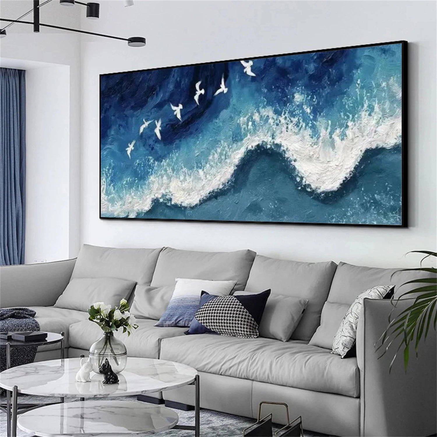 Sky And Ocean Abstract Textured Wall Art #SO375