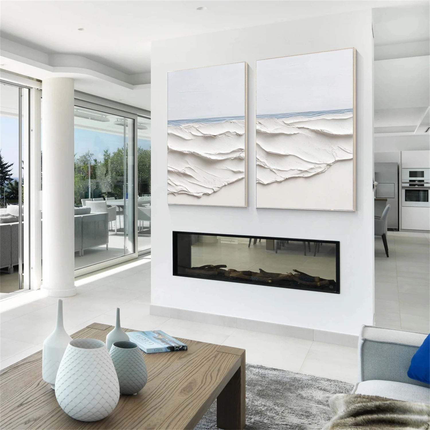 White Minimalist Mountain Textured  Canvas Art Set of 2 #WT237