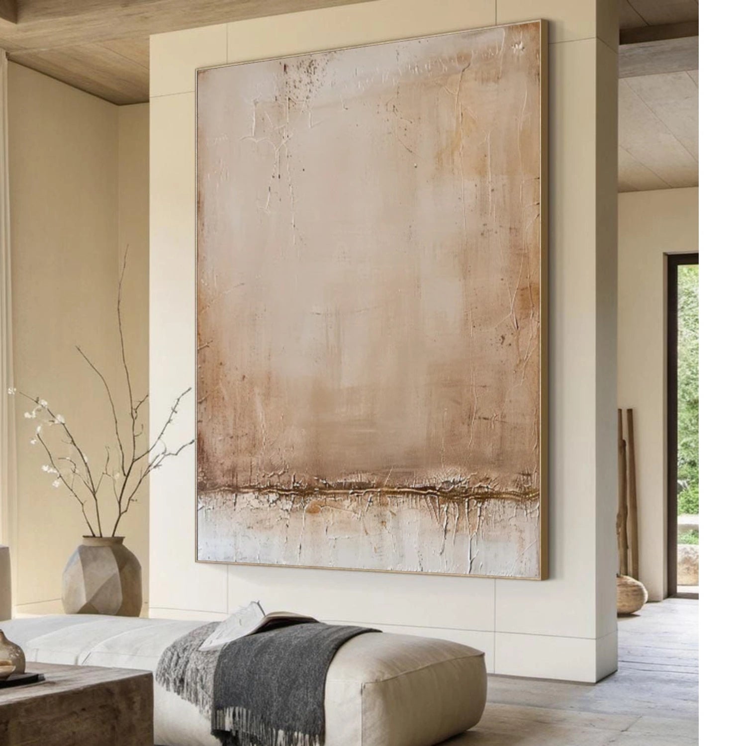 Beige and Brown Wabi Sabi Abstract Canvas Art #WA219