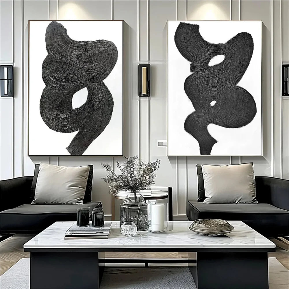 Black Textured Minimalist Wall Art Set of 2 #BT068