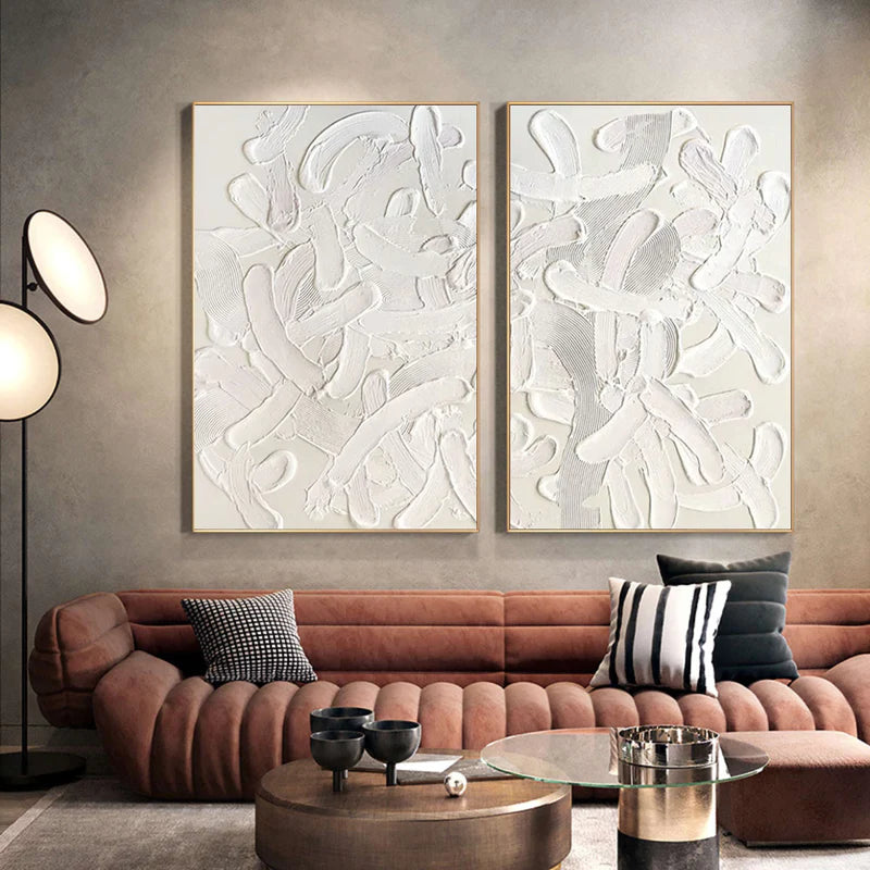 White Textured Minimalist Wall Art Set of 2 #WT004