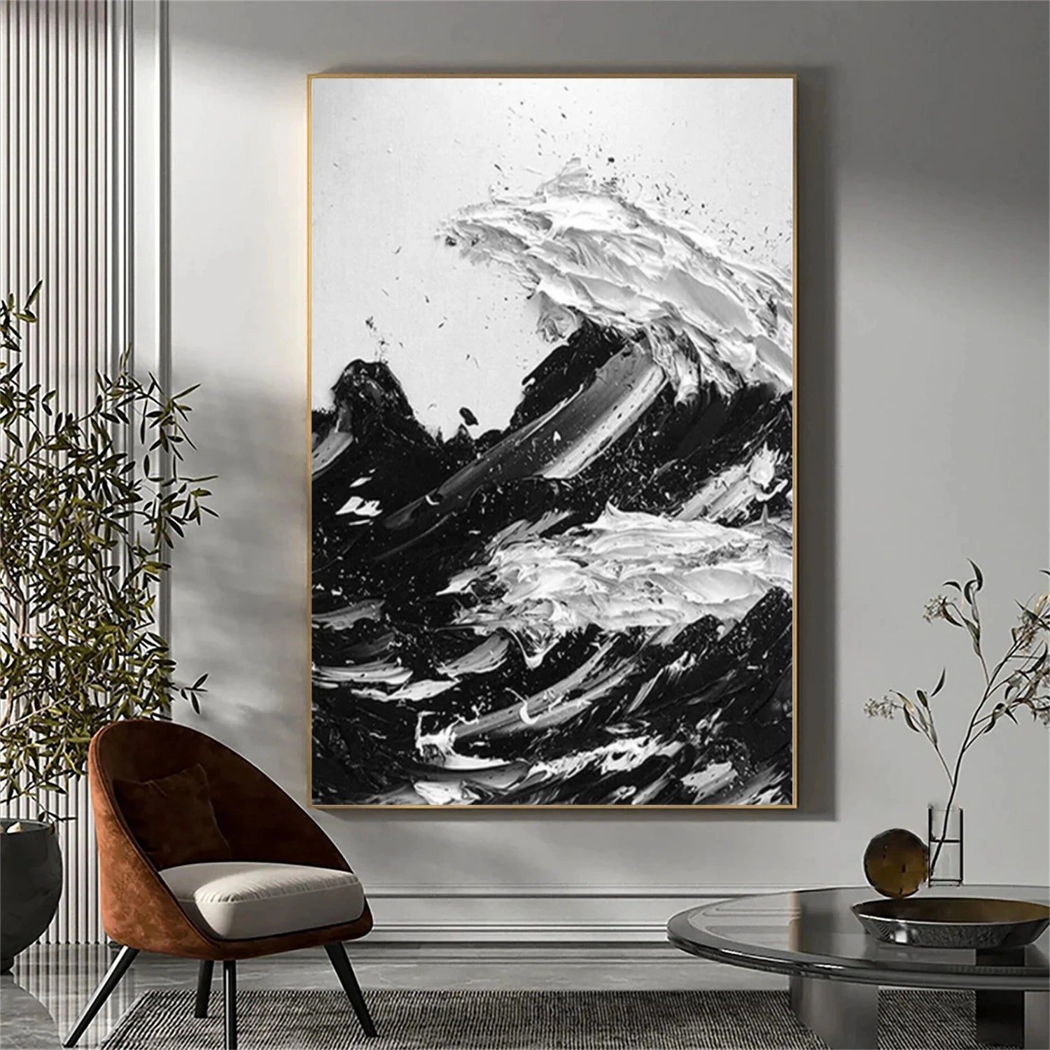 Black and White Sky And Ocean Abstract Textured Wall Art #SO301