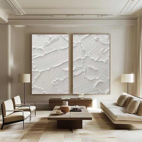 White Textured Minimalist Wall Art Set of 2 #WT042