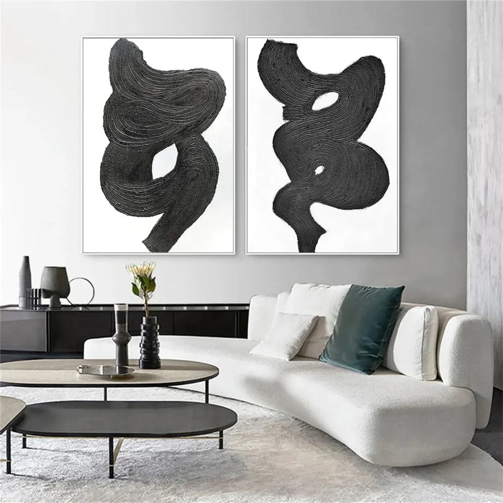 Black Textured Minimalist Wall Art Set of 2 #BT068