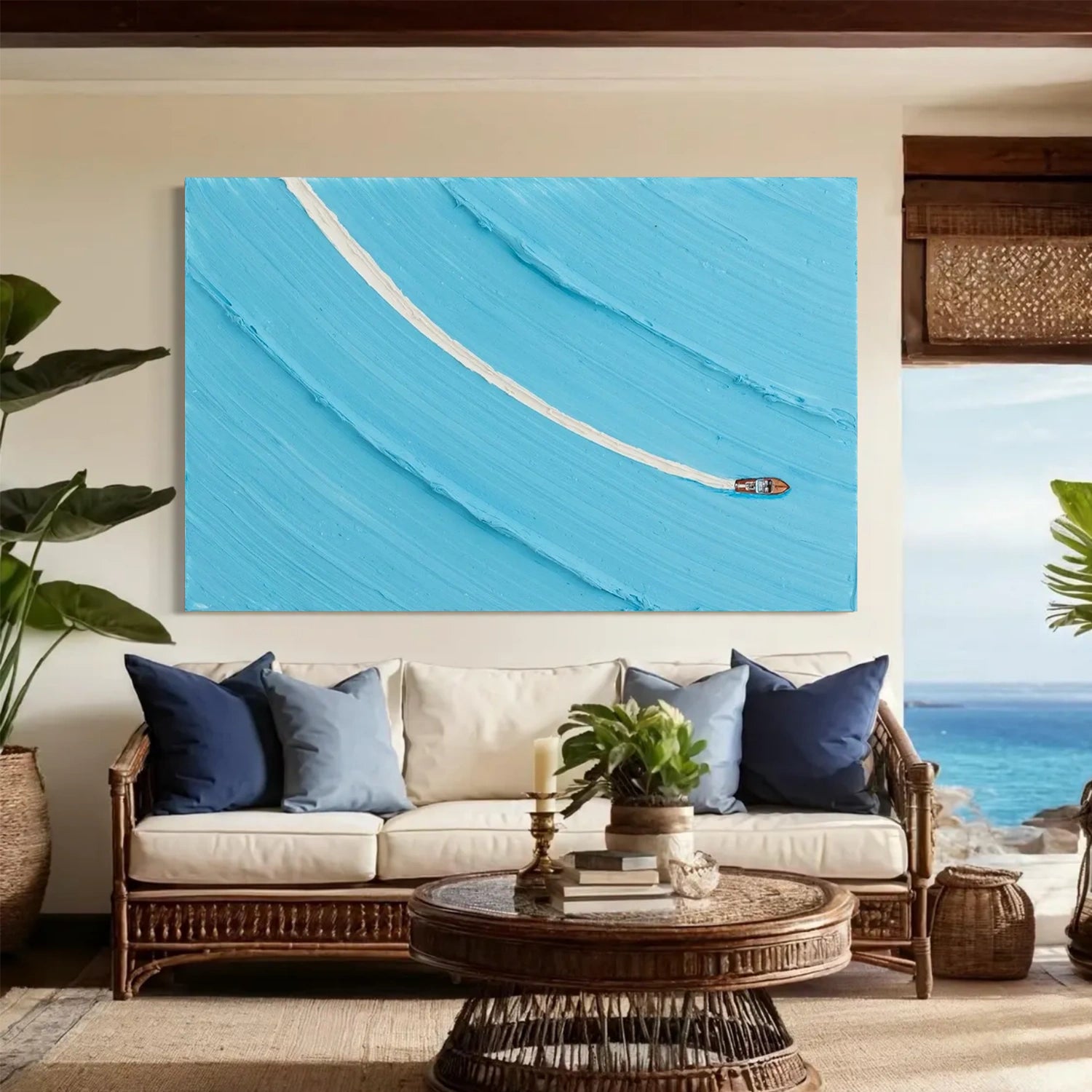 Blue Sky And Ocean Abstract Textured Wall Art #SO270