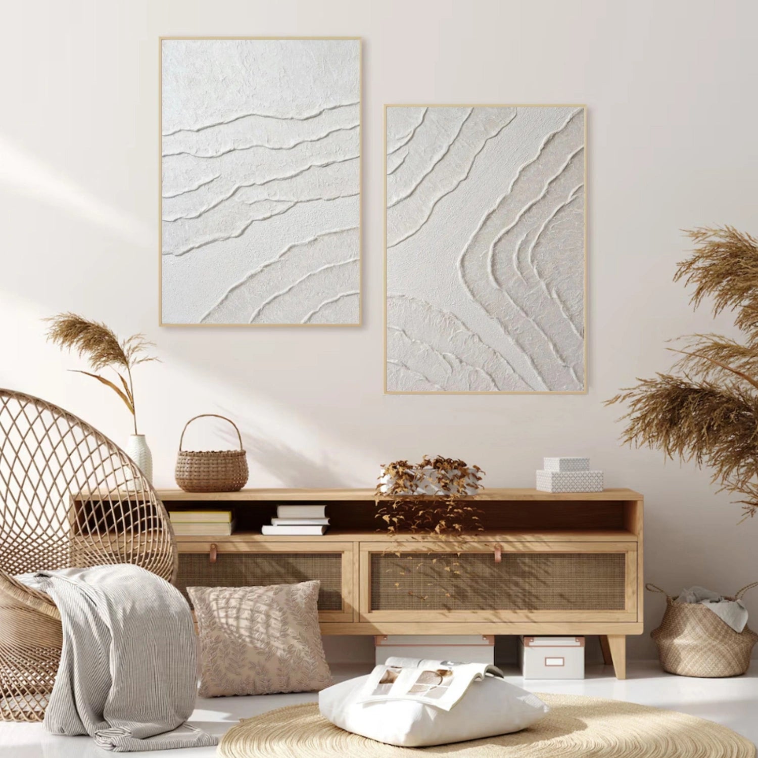 White Textured Minimalist Wall Art Set of 2 #WT183