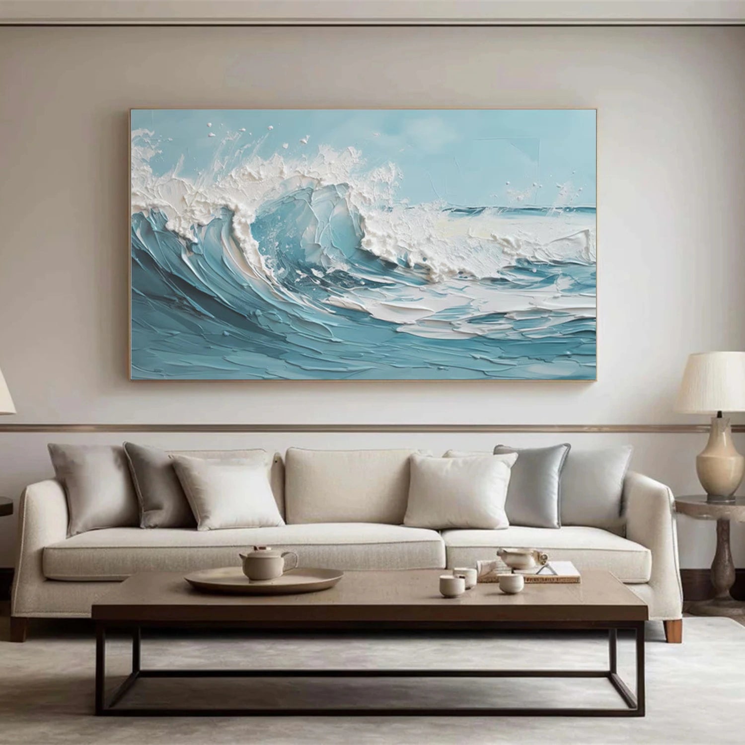 Blue and White Sky And Ocean Abstract Textured Wall Art #SO246