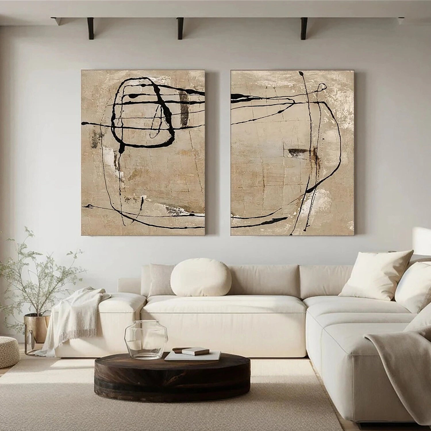 Beige & Black Wabi Sabi Abstract Canvas Art Set of 2 #WA231