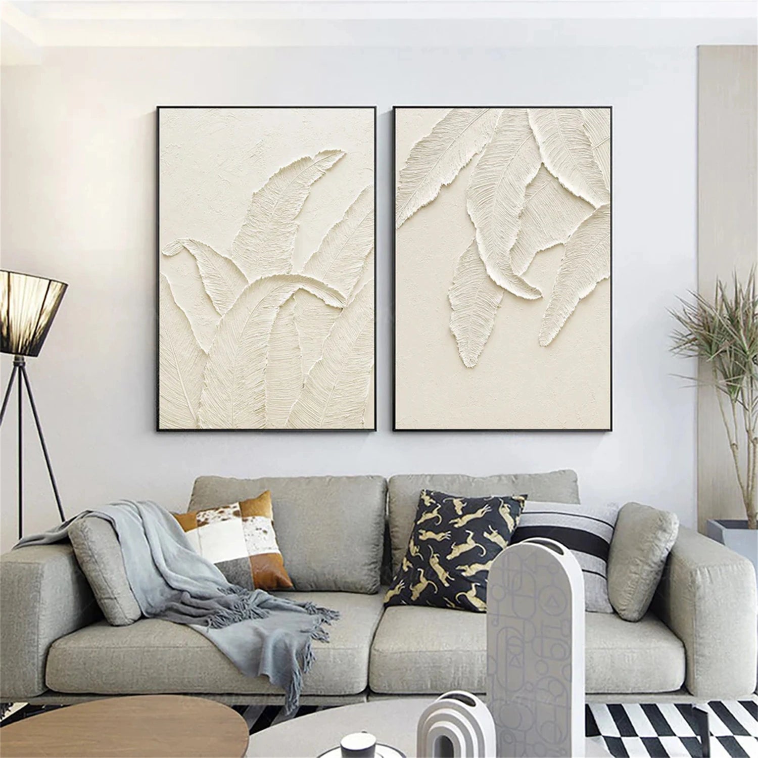 White Textured Minimalist Wall Art Set of 2 #WT171