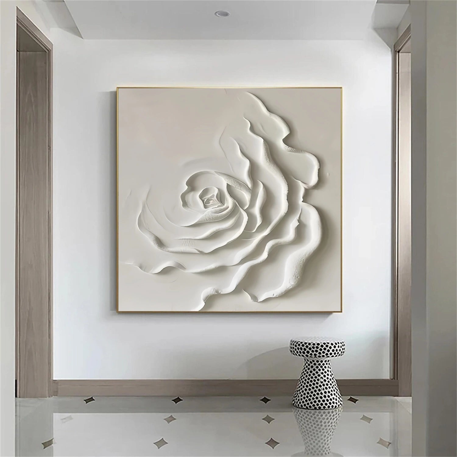 White Tree And Flower Abstract Textured Wall Art #TF125