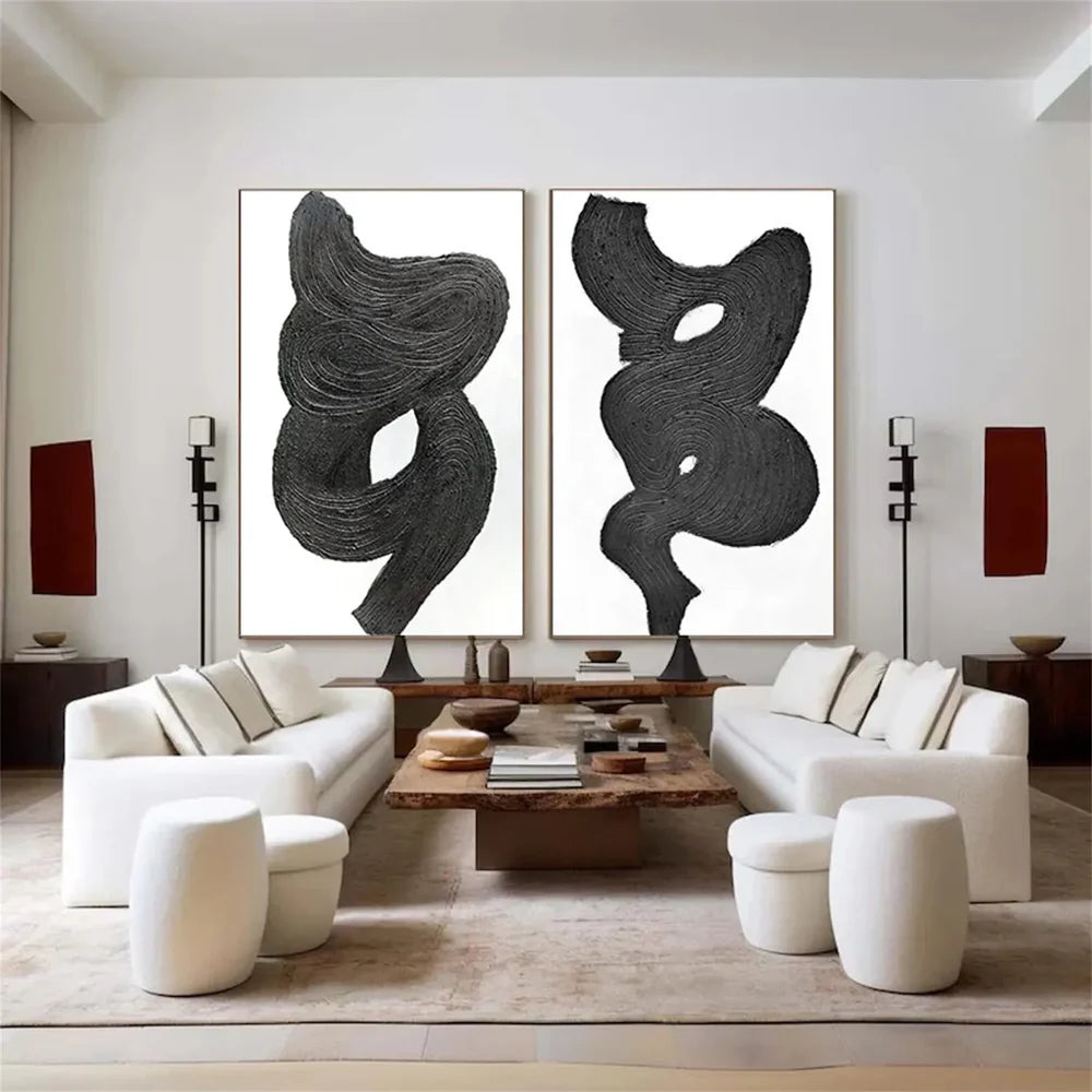 Black Textured Minimalist Wall Art Set of 2 #BT068